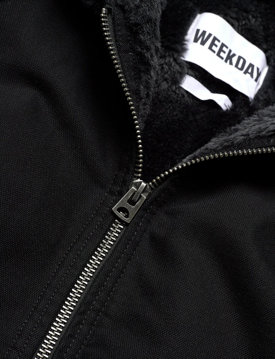 Weekday - Fur-Lined Canvas Jacket - kunstpelz - washed black - 3