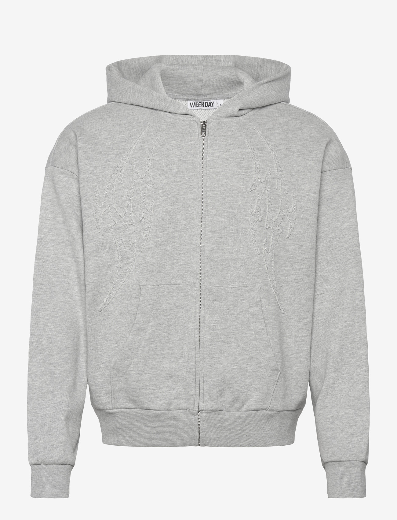 Weekday - Square Graphic Zip Hoodie - hættetrøjer - grey melange - 0