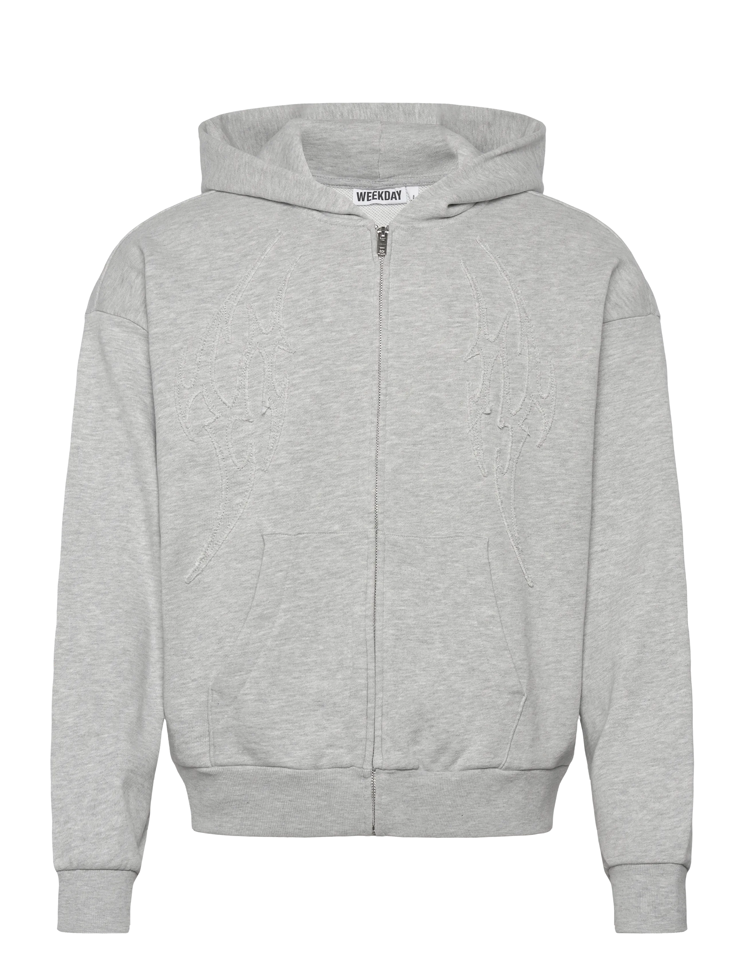 Weekday Square Graphic Zip Hoodie - Sweatshirts - GREY MELANGE / grey