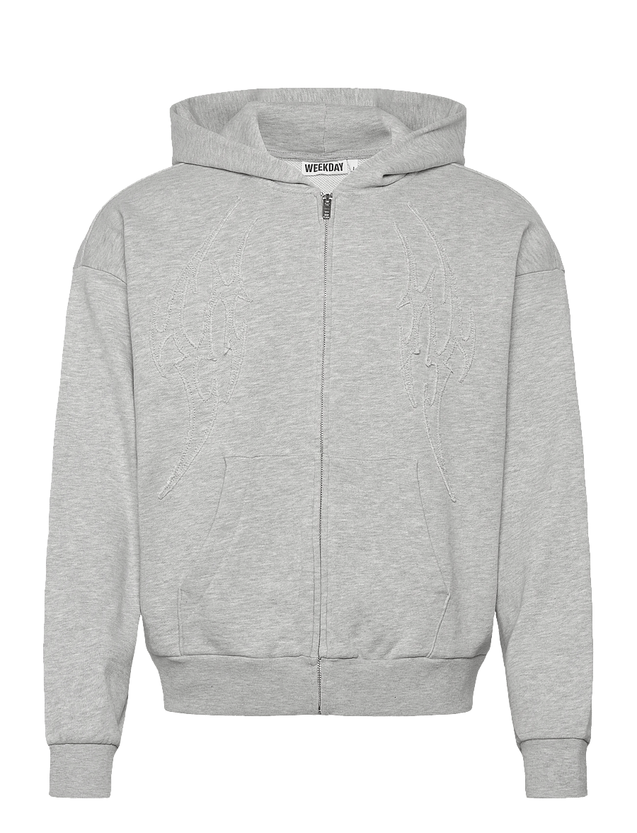 Weekday - Square Graphic Zip Hoodie - kapuzenpullover - grey melange - 0
