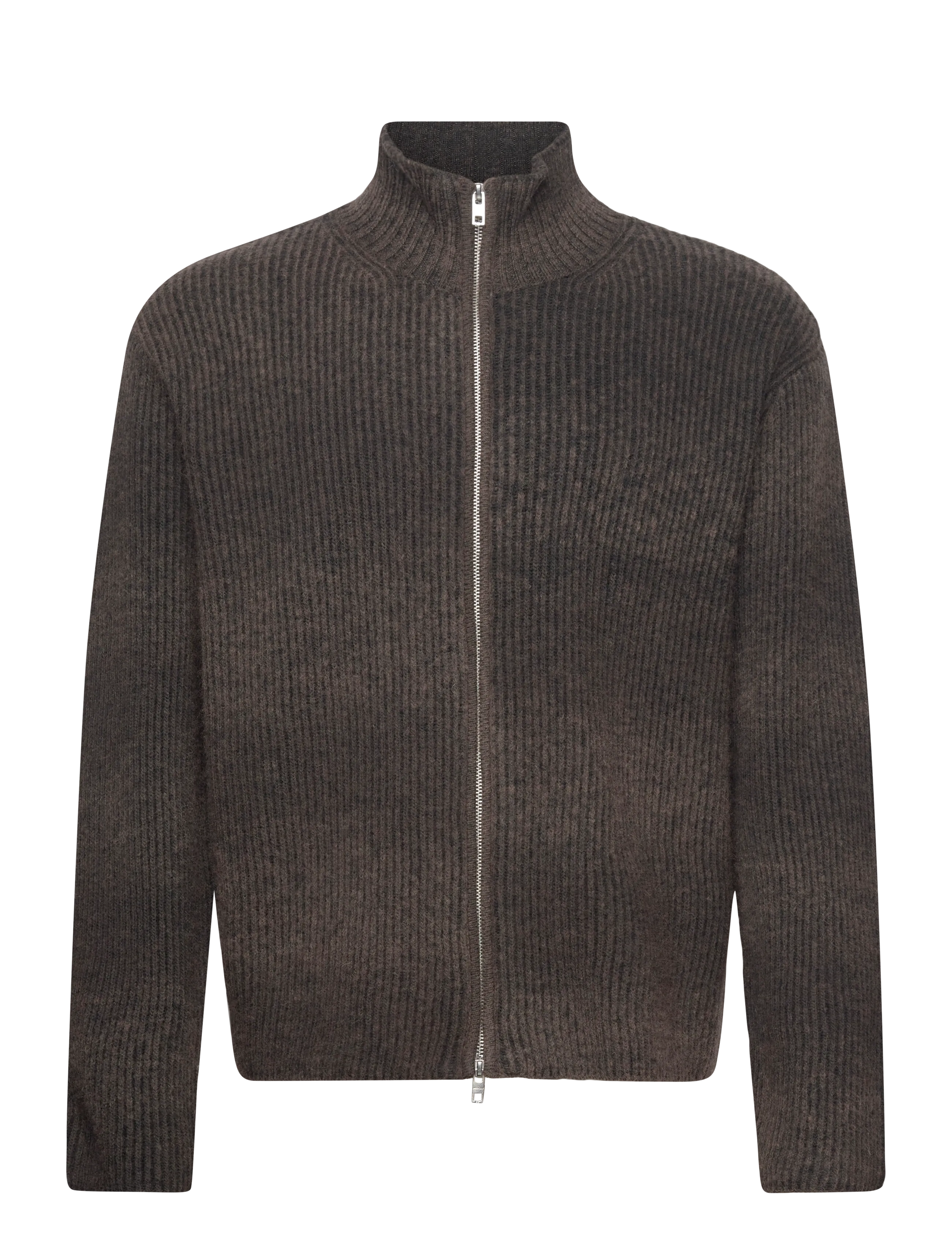 Woolblend Zip Cardigan - DARK BROWN