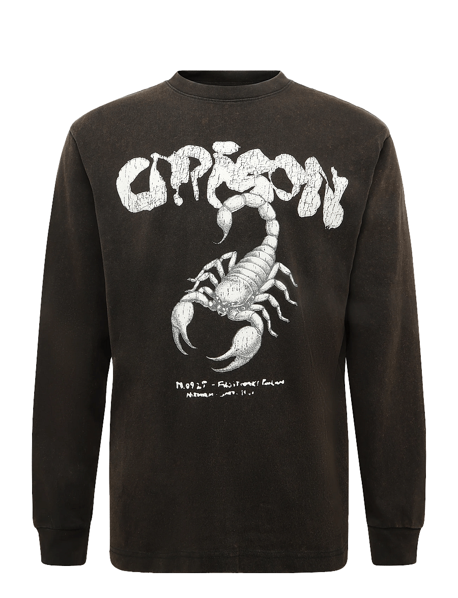 Weekday - Relaxed Graphic Long-Sleeved T-shirt - långärmade t-shirts - black "scorpio" - 0