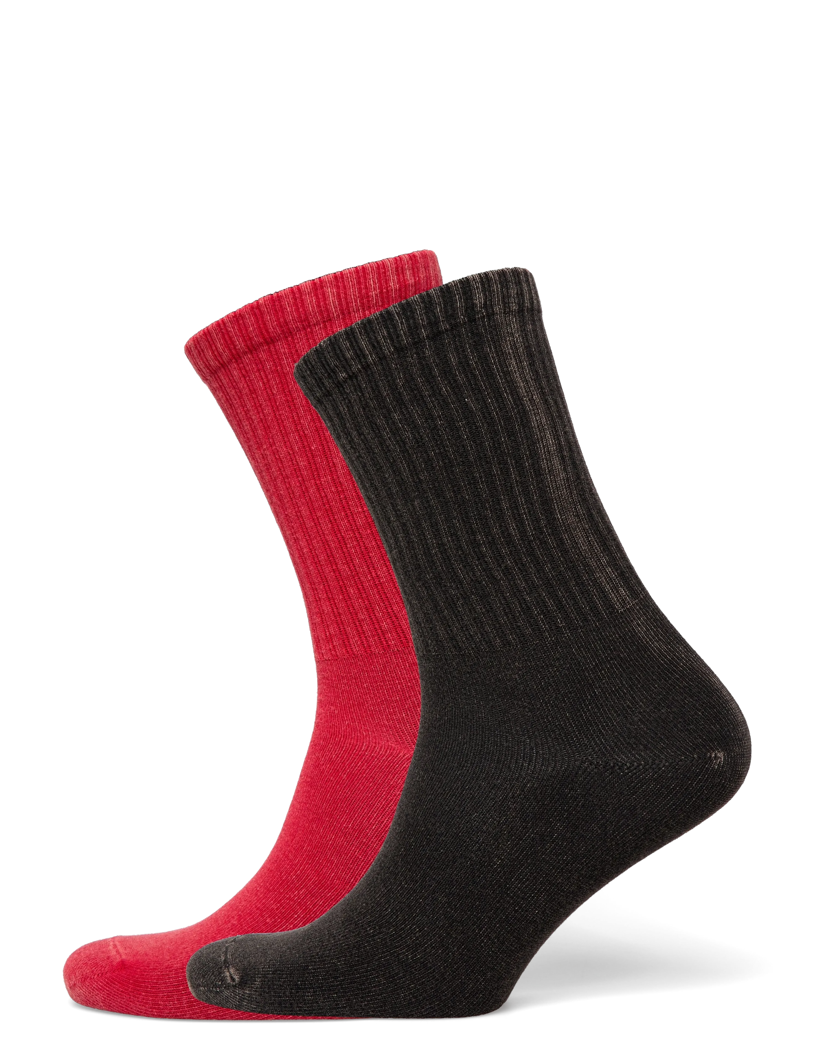 Weekday 2-pack Washed Crew Socks - Nyheder - RED/BLACK / black