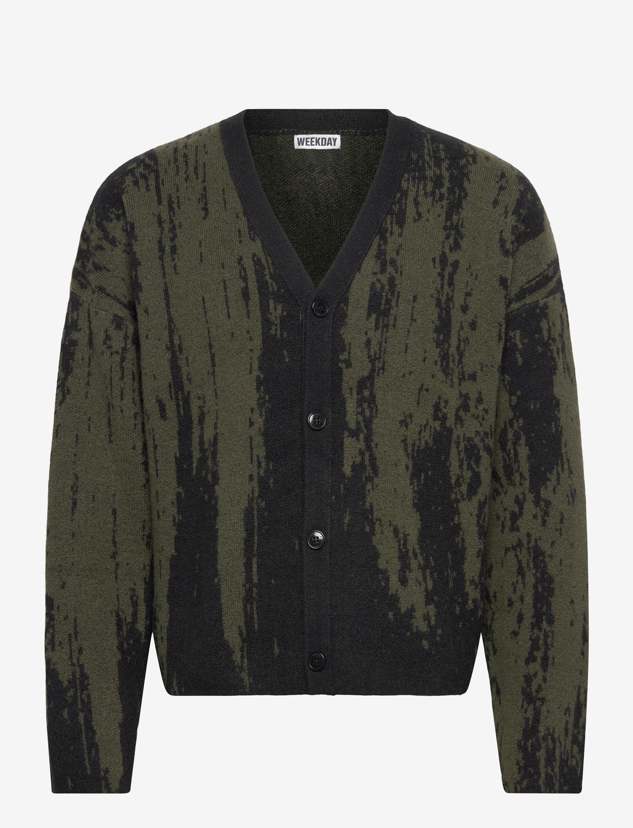 Weekday - Boxy Knitted Graphic Cardigan - kardiganid - dark khaki green - 0