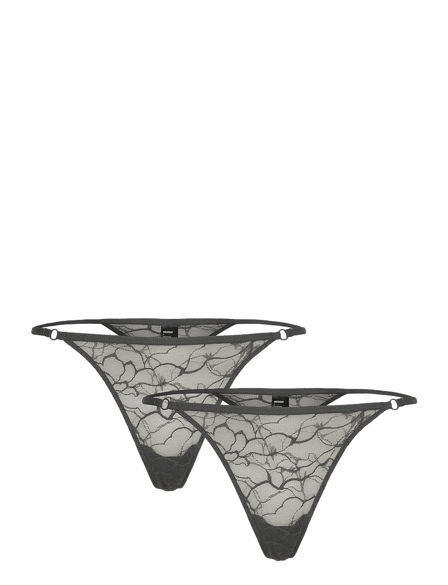 Weekday - 2-pack Swirly Lace Tanga Thongs - thongs - grey dark - 0
