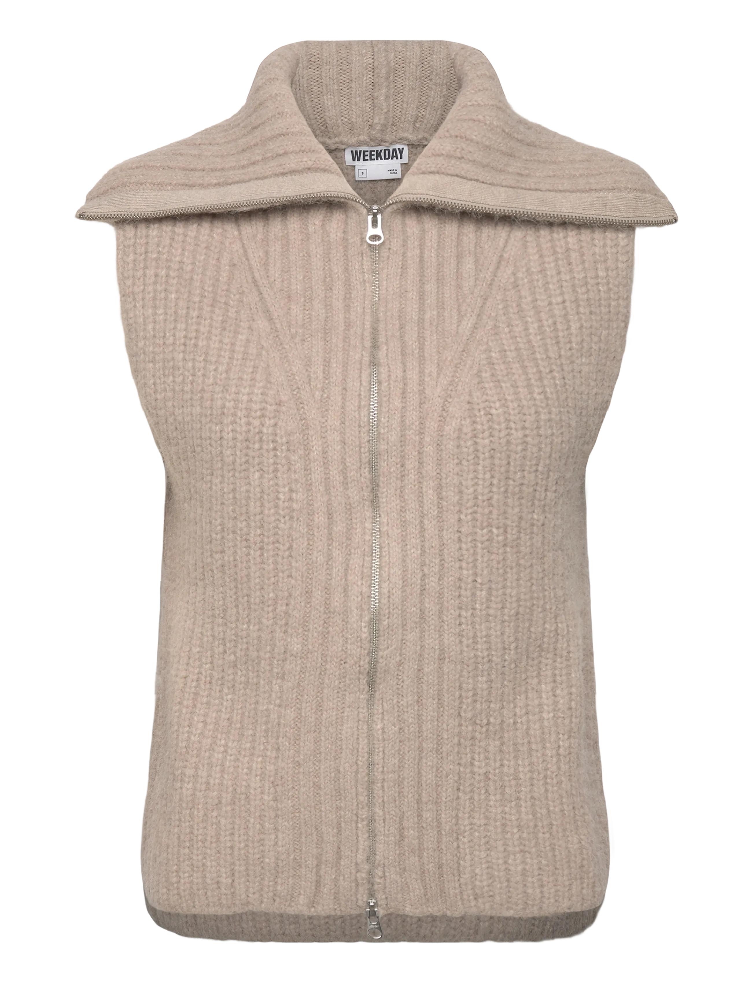 Knitted Zip Vest - BEIGE
