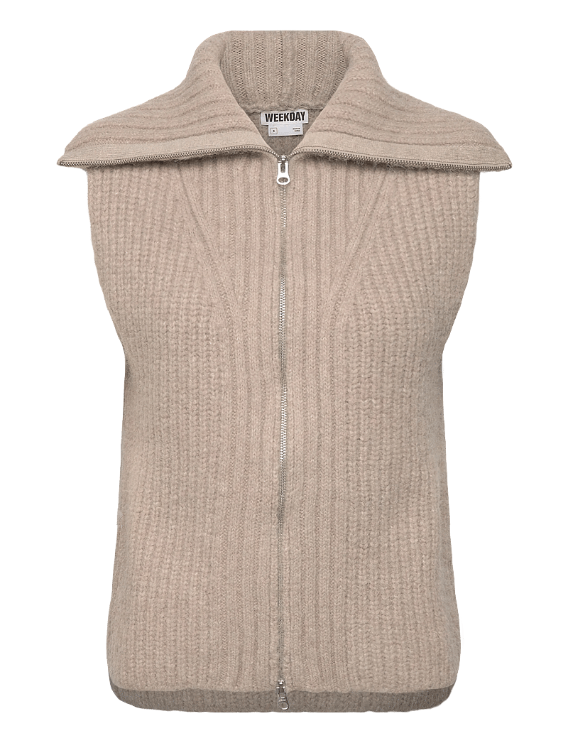 Weekday - Knitted Zip Vest - strikveste - beige - 0