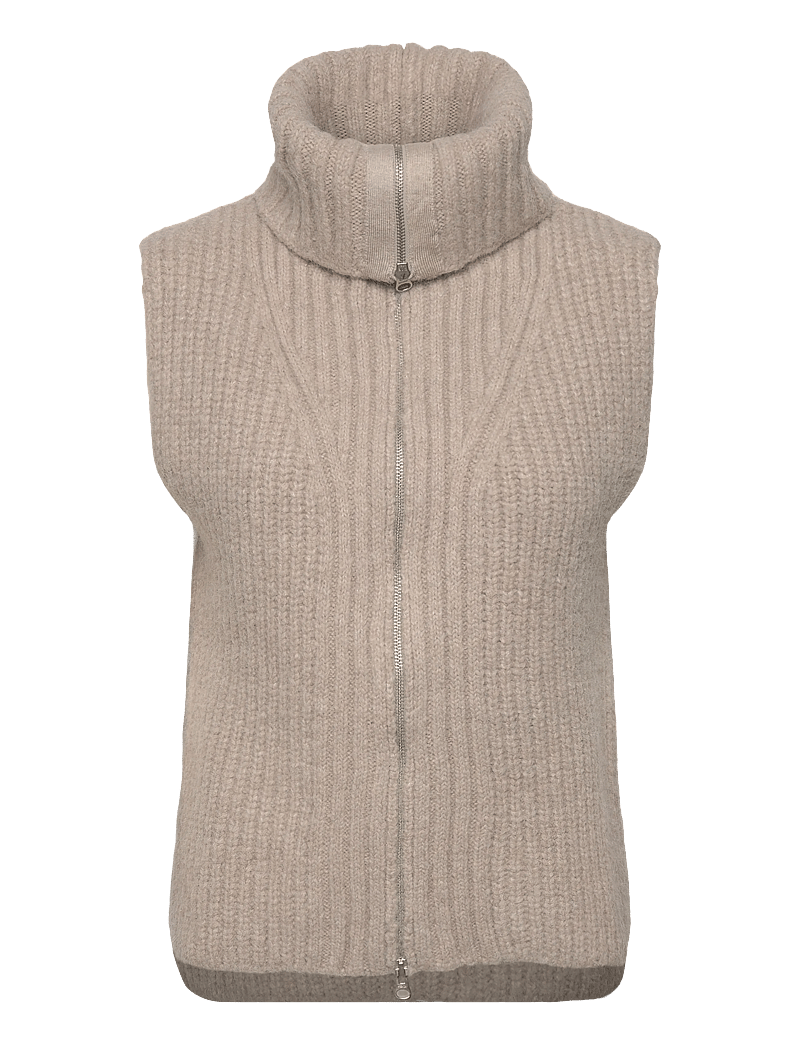 Weekday - Knitted Zip Vest - strikveste - beige - 2