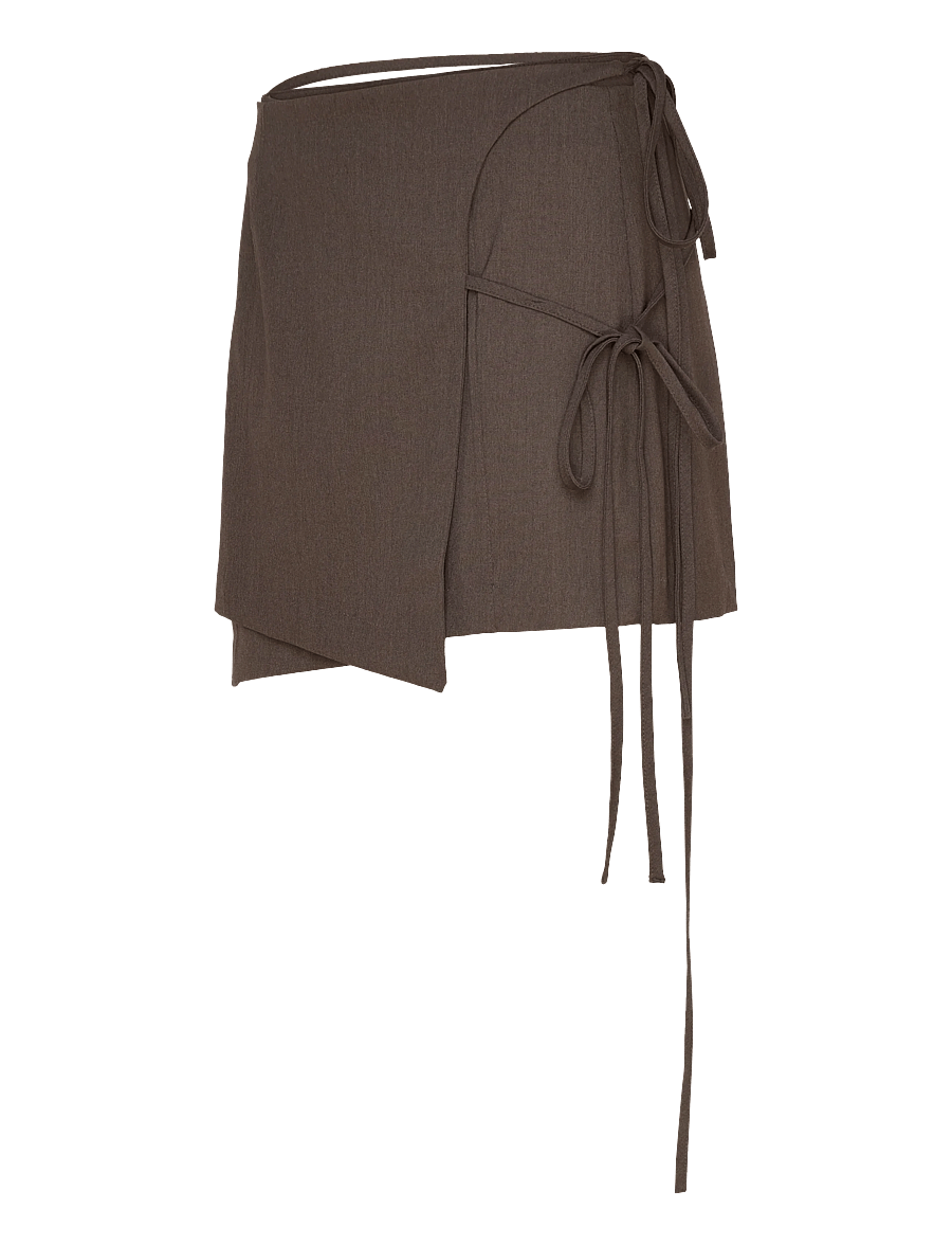 Weekday - Strappy Mini Wrap Skirt - slå-om-nederdele - brown melange - 1