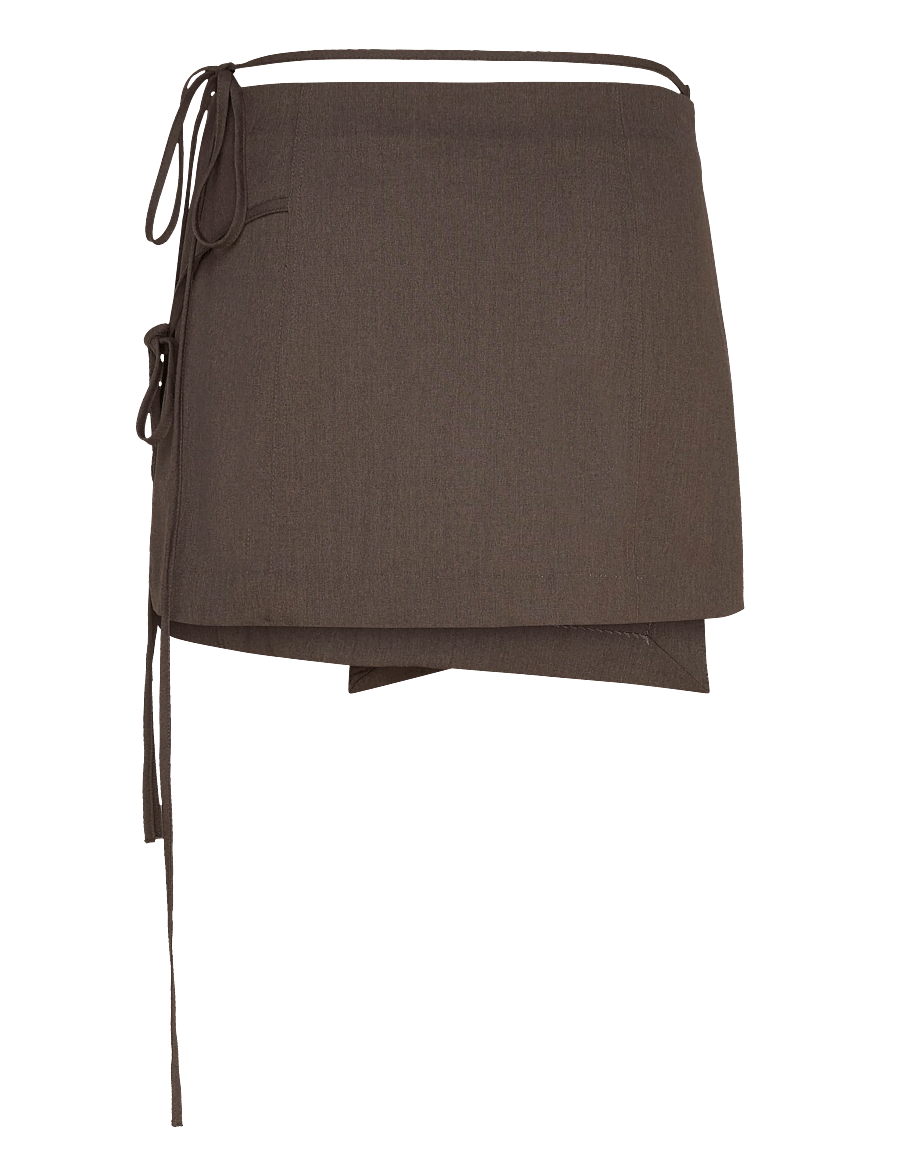 Weekday - Strappy Mini Wrap Skirt - slå-om-nederdele - brown melange - 2