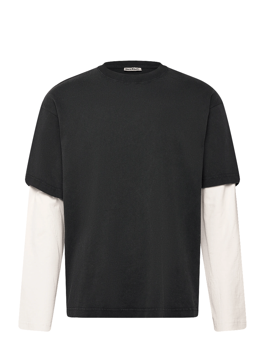 Weekday - Double-Layered Cotton T-shirt - langærmede t-shirts - black - 0