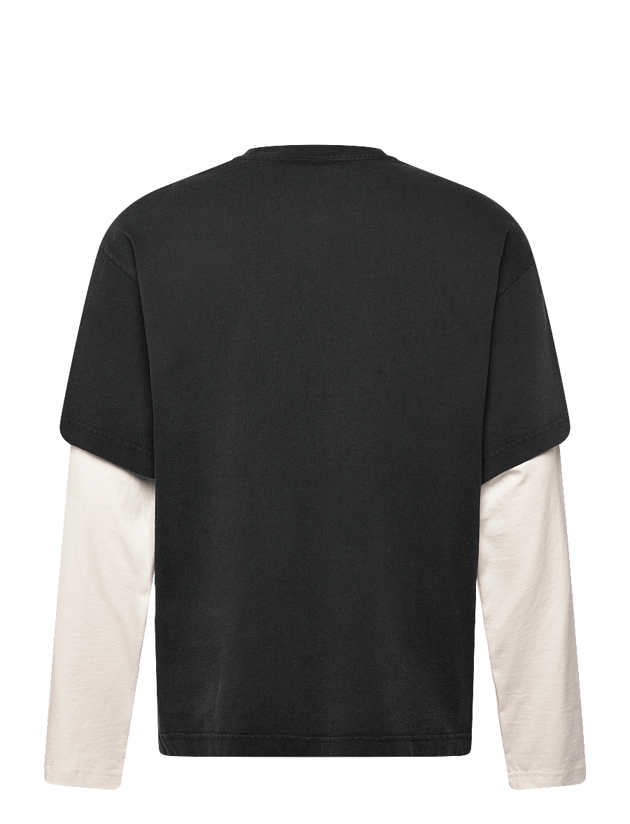 Weekday - Double-Layered Cotton T-shirt - langærmede t-shirts - black - 1