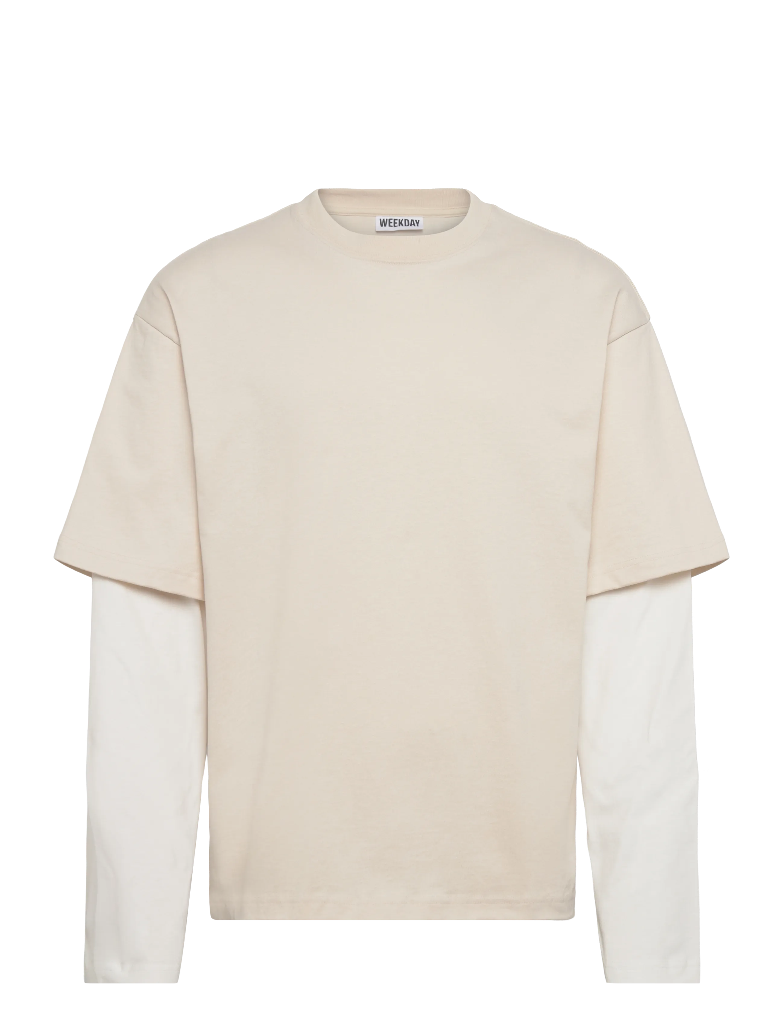 Weekday Double-Layered Cotton T-Shirt, XL, Cream, T-Shirts > Langærmede, Herre