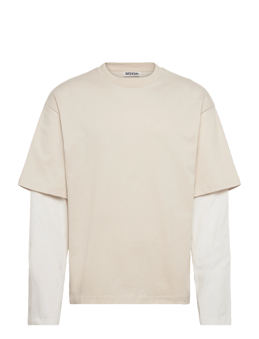 Weekday - Double-Layered Cotton T-shirt - langärmelige t-shirts - white - 0