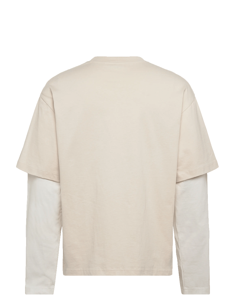 Weekday - Double-Layered Cotton T-shirt - langärmelige t-shirts - white - 1