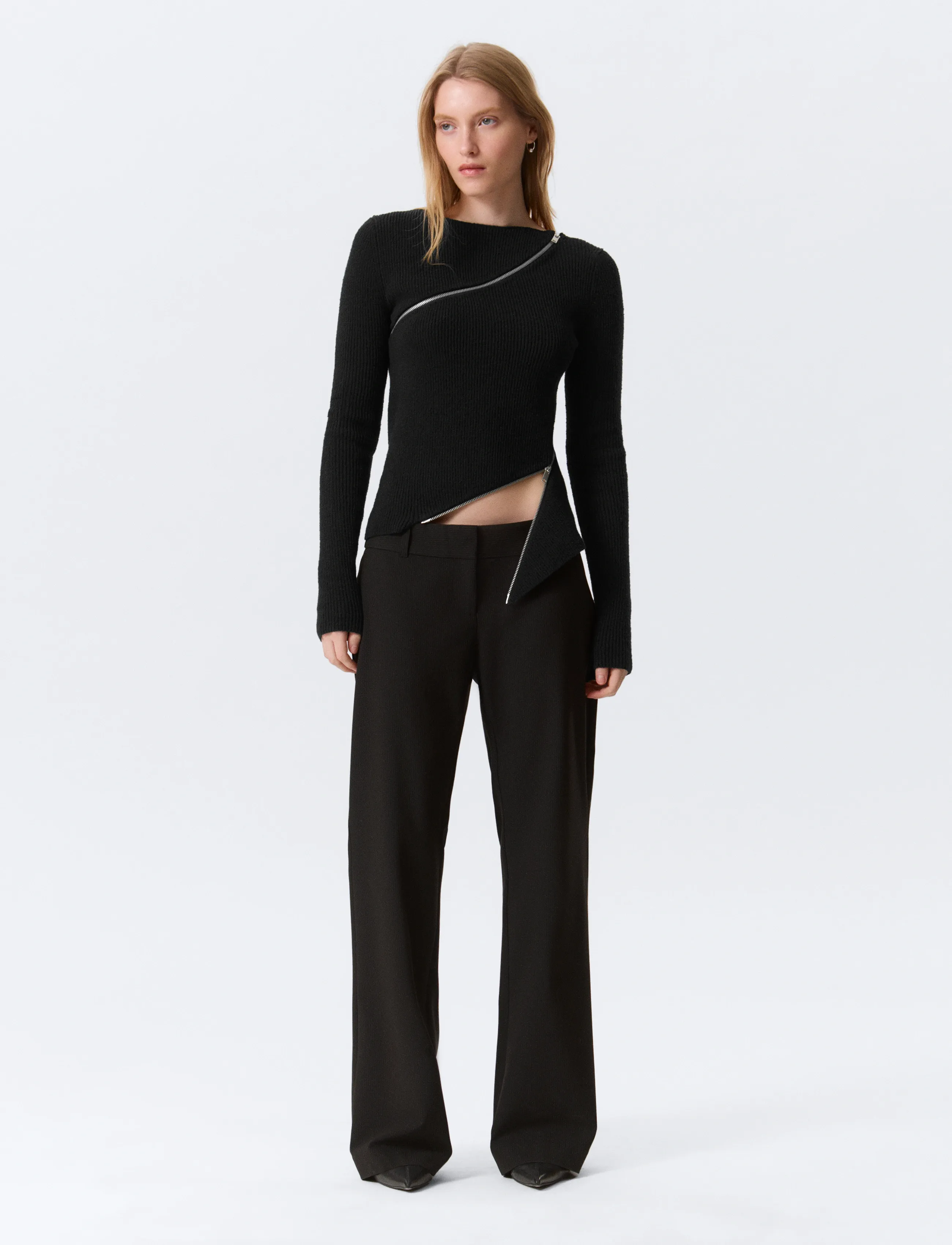 Weekday Low-Rise Flared Suiting Trousers - Hosen - BLACK STRIPE / black