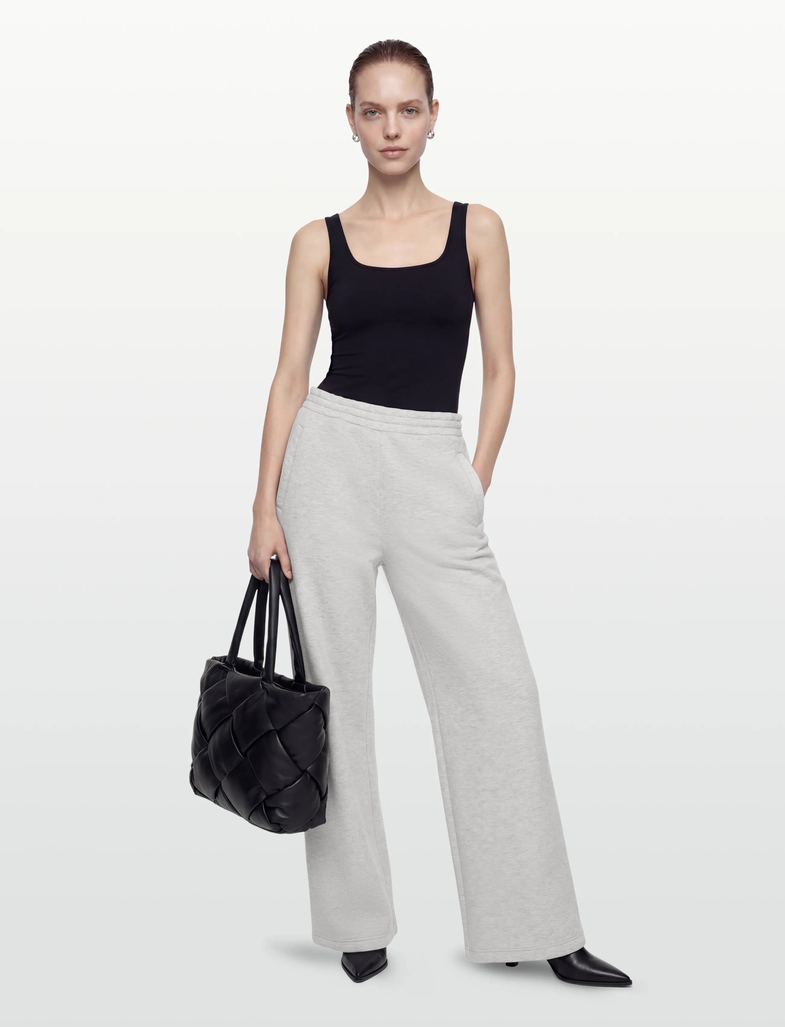 Weekday Relaxed Wide Leg Scuba Sweatpants - Trainingsbroeken - GREY MELANGE DUSTY L / grey