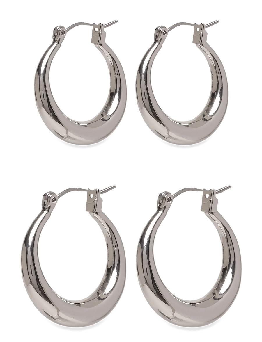 Weekday - 2-pack Polished Hoop Earrings - creoler & hoops - grey dusty light - 0
