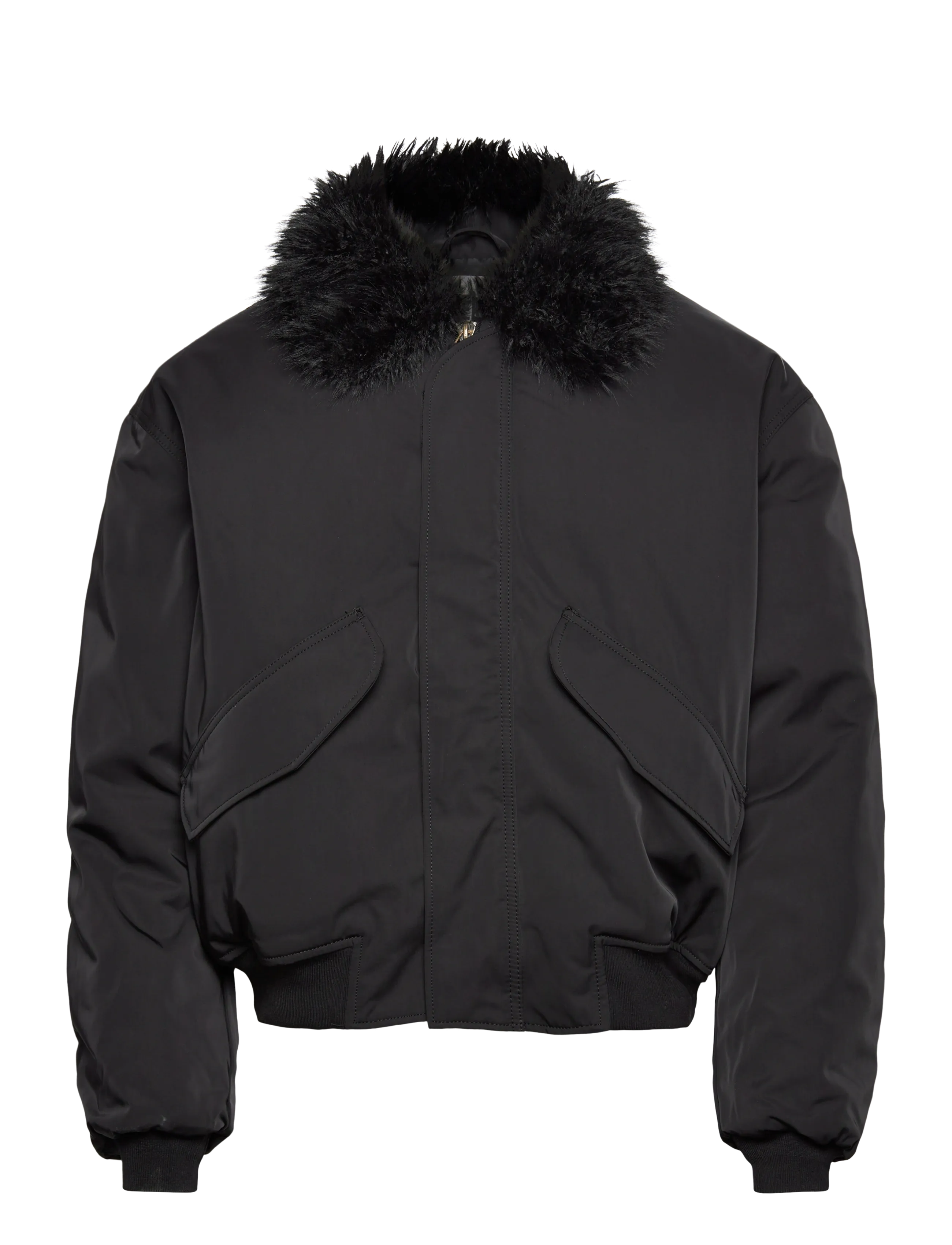 Weekday Loose Bomber Jacket with Faux-Fur Collar - Dunjackor - BLACK / black