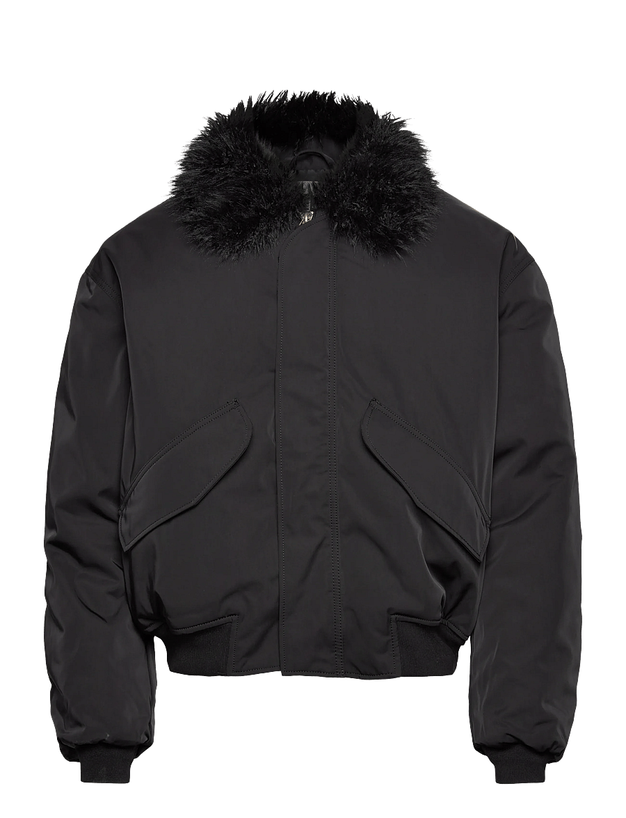 Weekday - Loose Bomber Jacket with Faux-Fur Collar - sügisjoped - black - 0