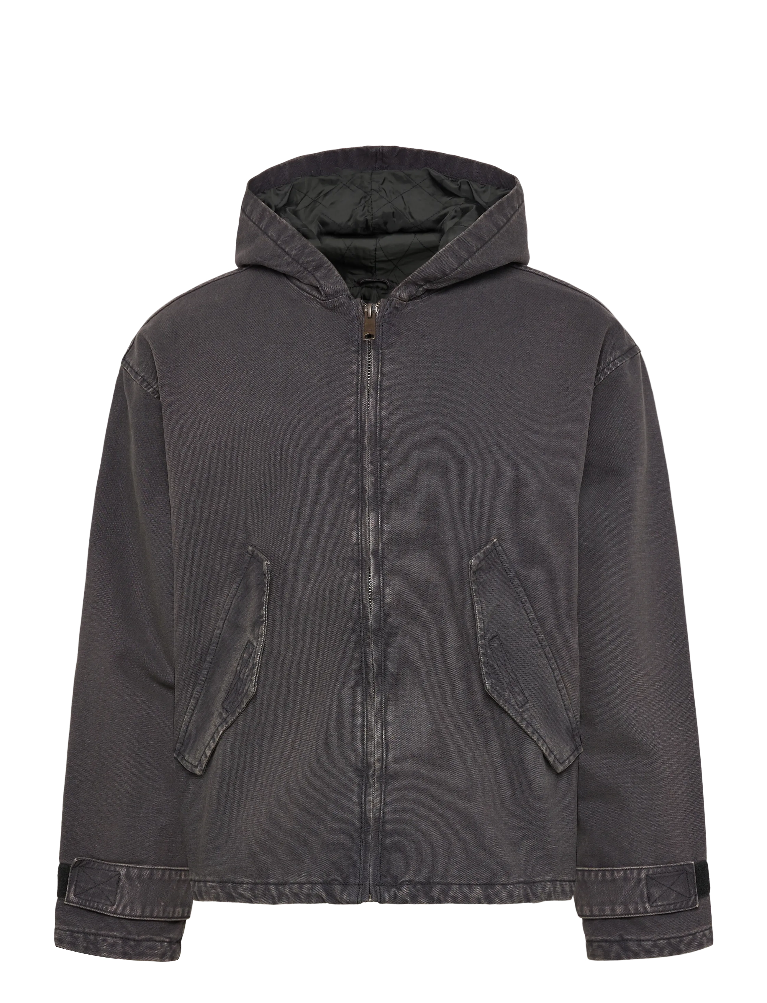 Weekday Loose Hooded Canvas Jacket - Vindjakker - BLACK / grey