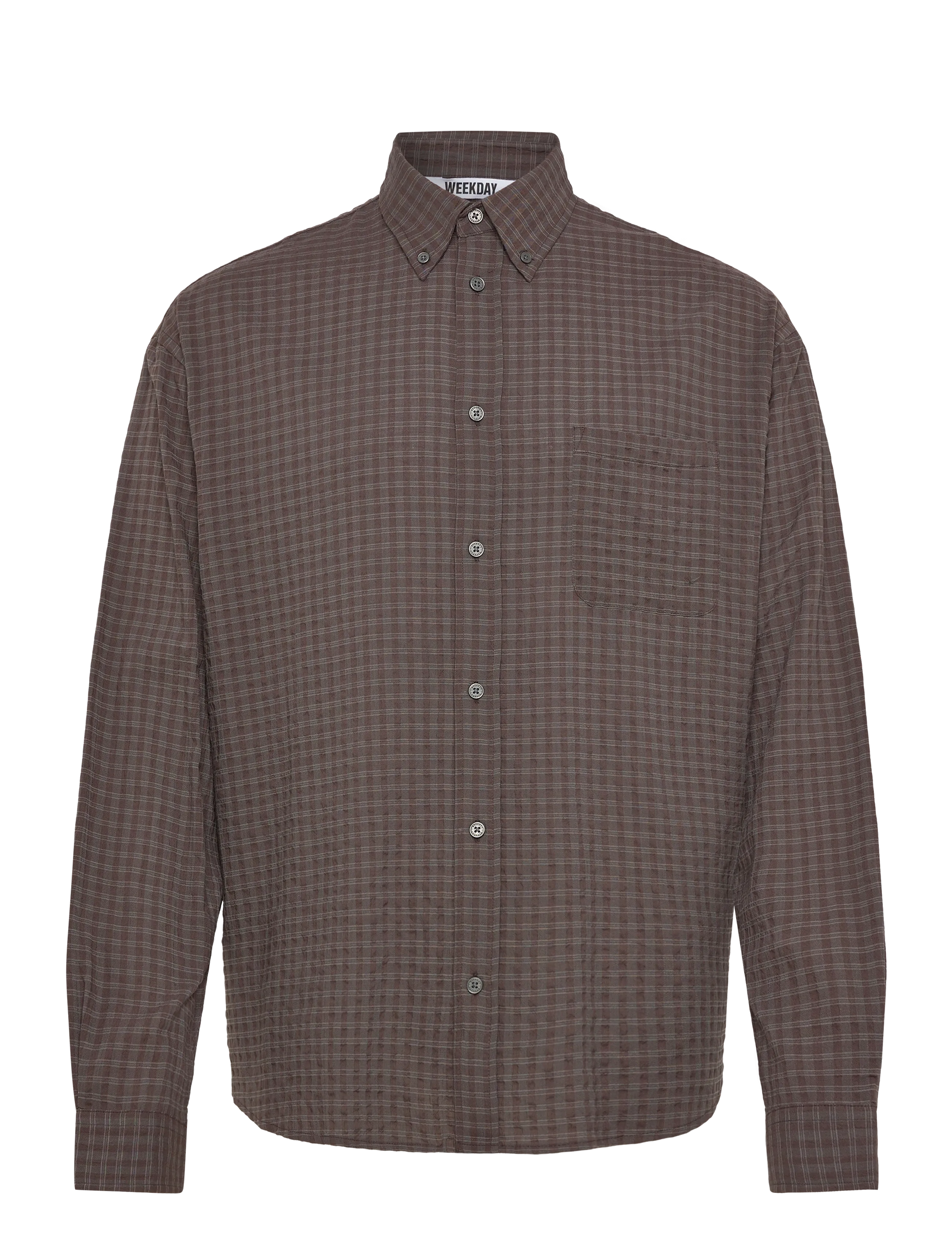 Structured Loose Long Sleeved Shirt - BROWN CHECK