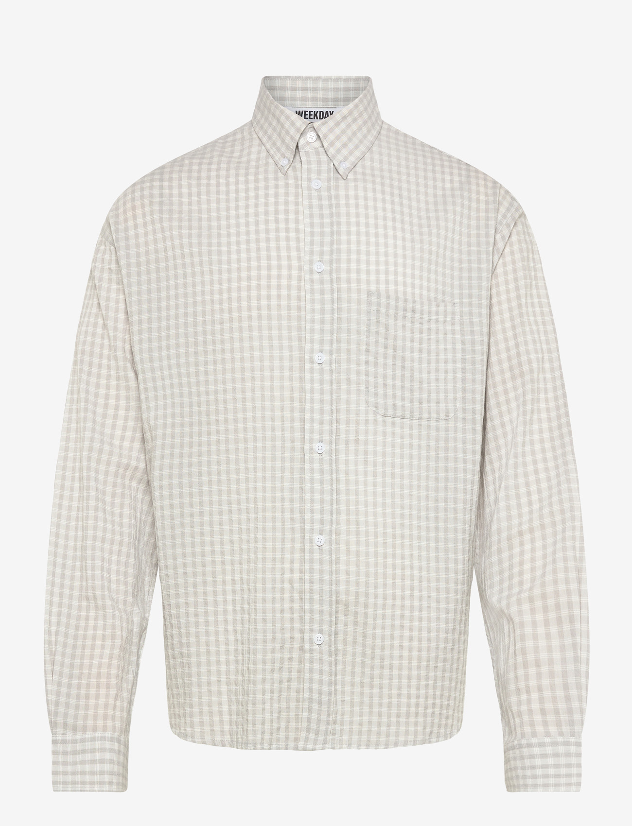 Weekday - Structured Loose Long Sleeved Shirt - ternede skjorter - grey check - 0