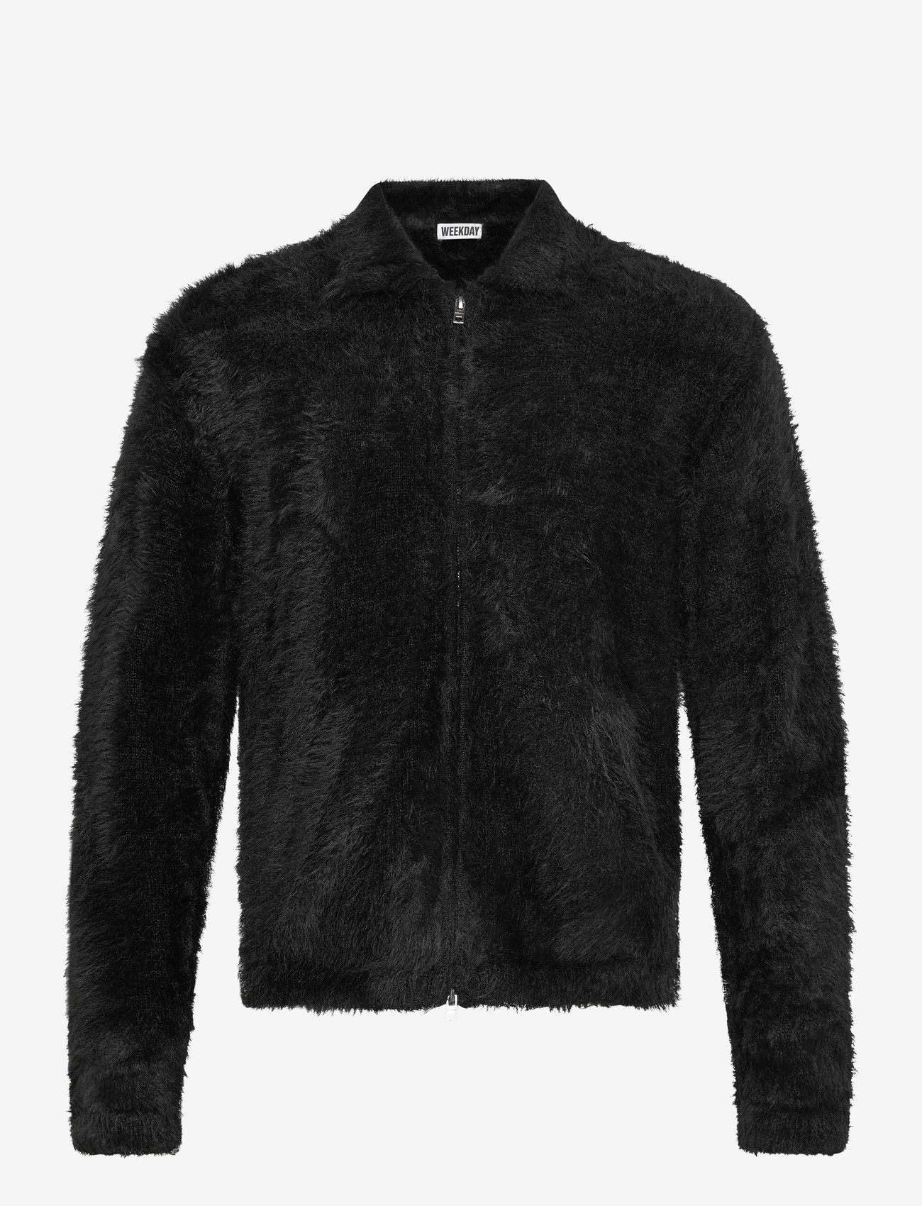 Weekday - Hairy Knitted Zip Cardigan - cardigans - black - 0