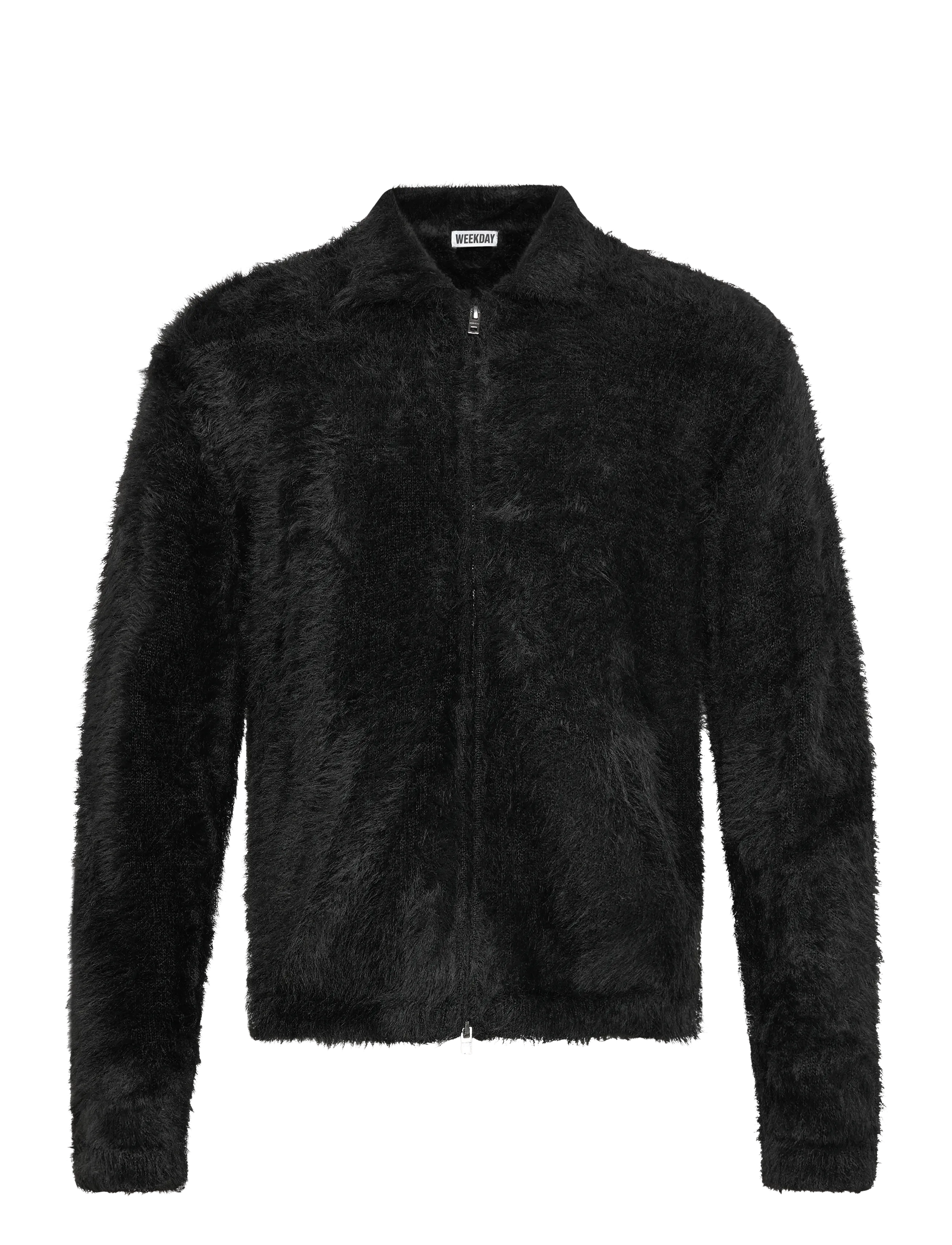 Hairy Knitted Zip Cardigan - BLACK