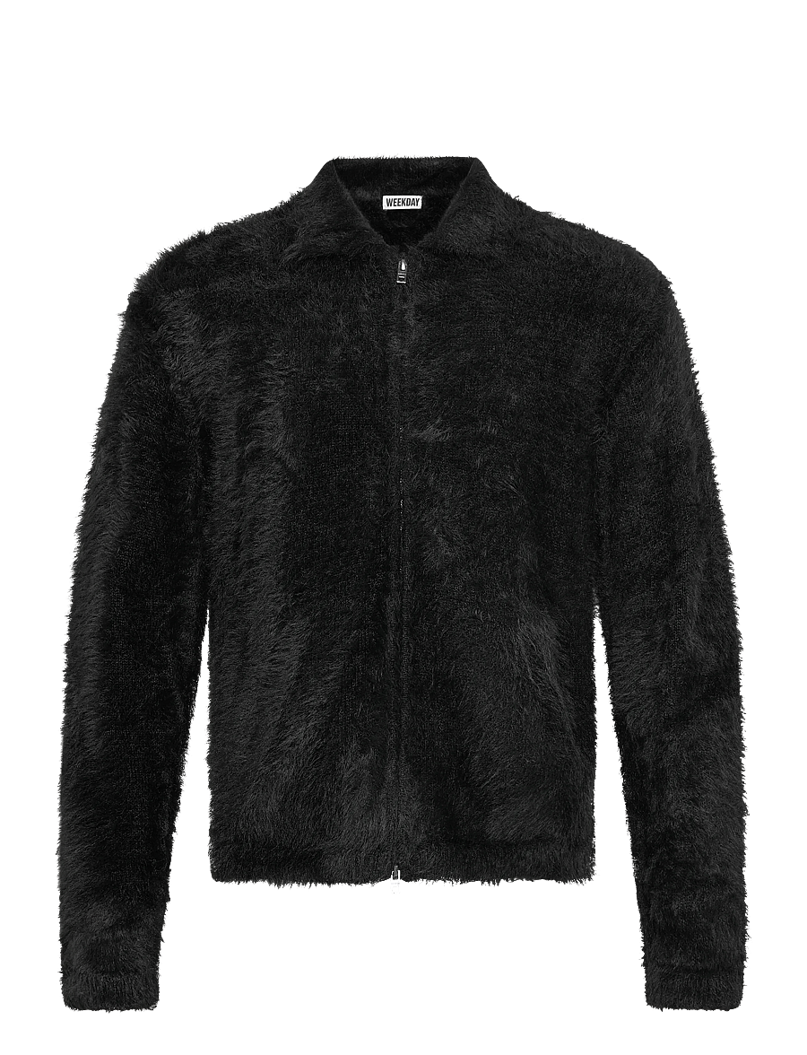 Weekday - Hairy Knitted Zip Cardigan - strickjacken - black - 0