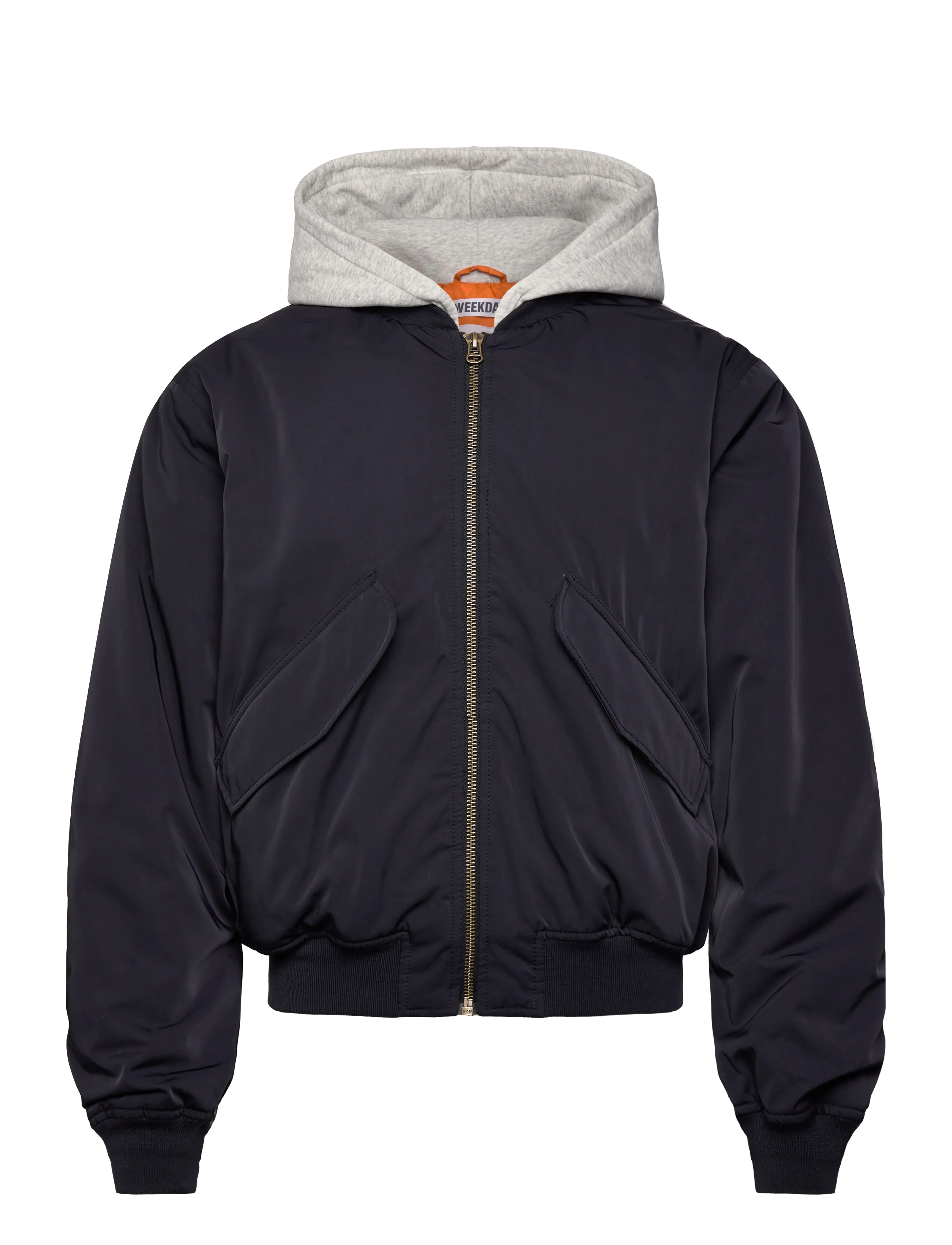 Loose Hooded Bomber Jacket - NAVY W CONTRAST CAMO