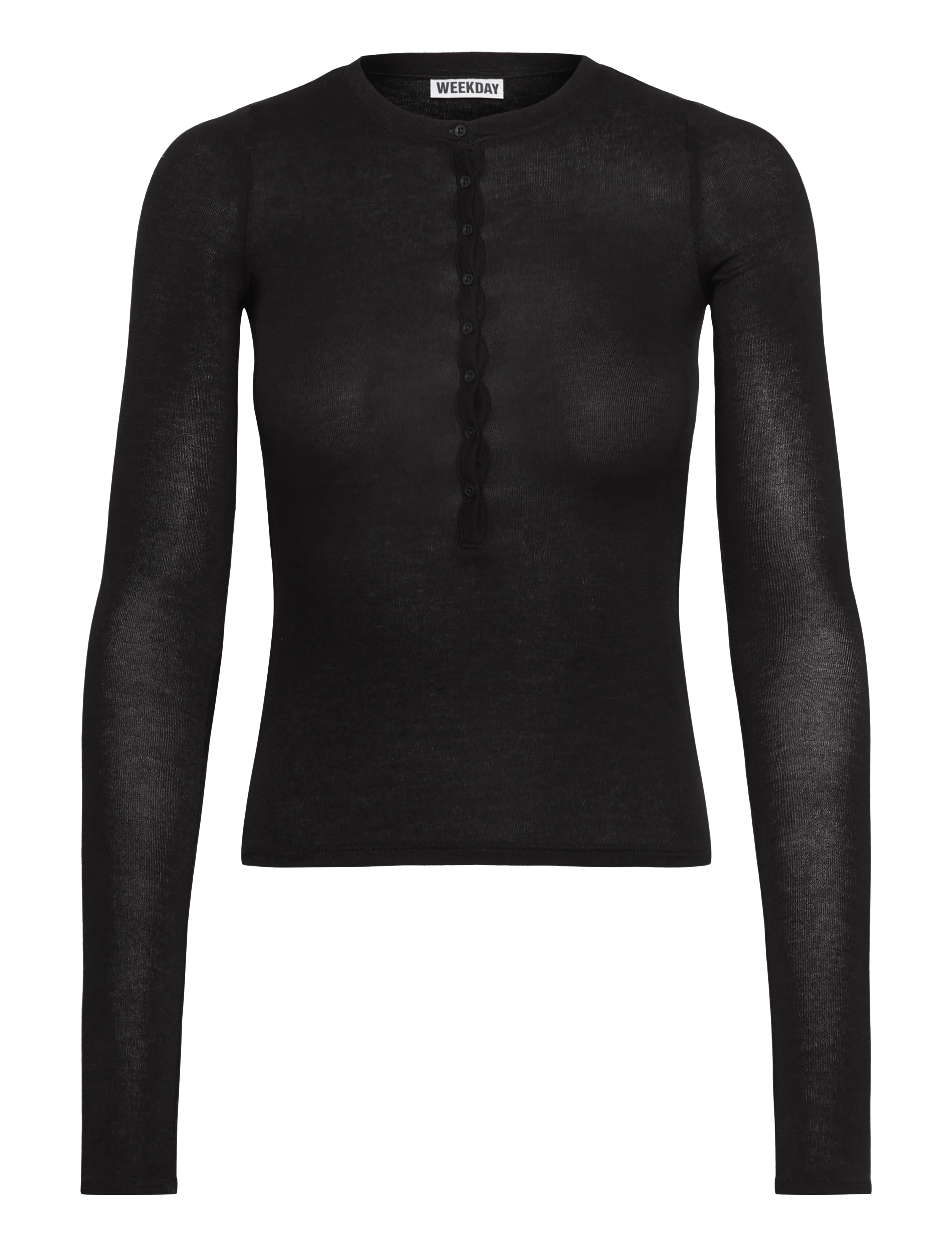 Weekday Slim Long-Sleeved Henley Top, Kvinder, Slim Langærmet Henley Top, Sort, Str: XL