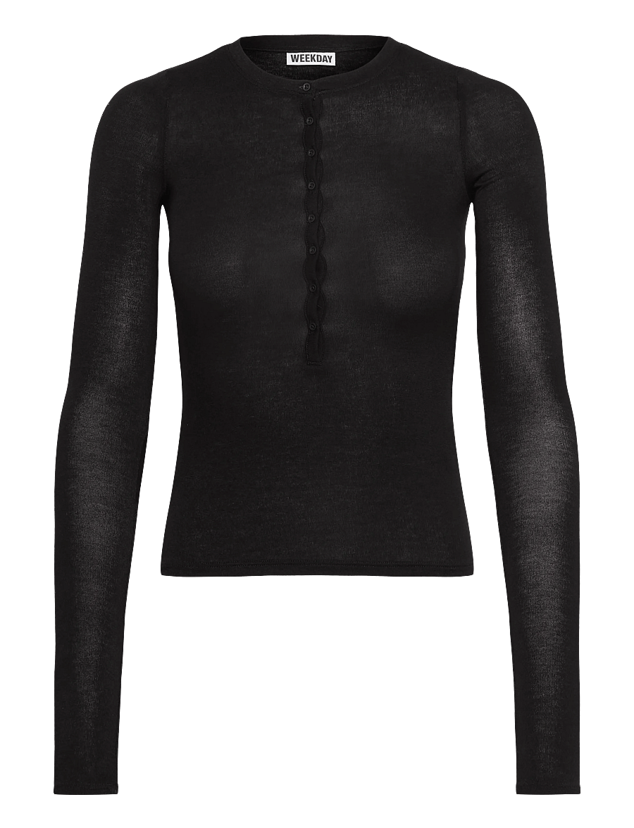 Weekday - Henny Henley LS Top - långärmade toppar - black - 0