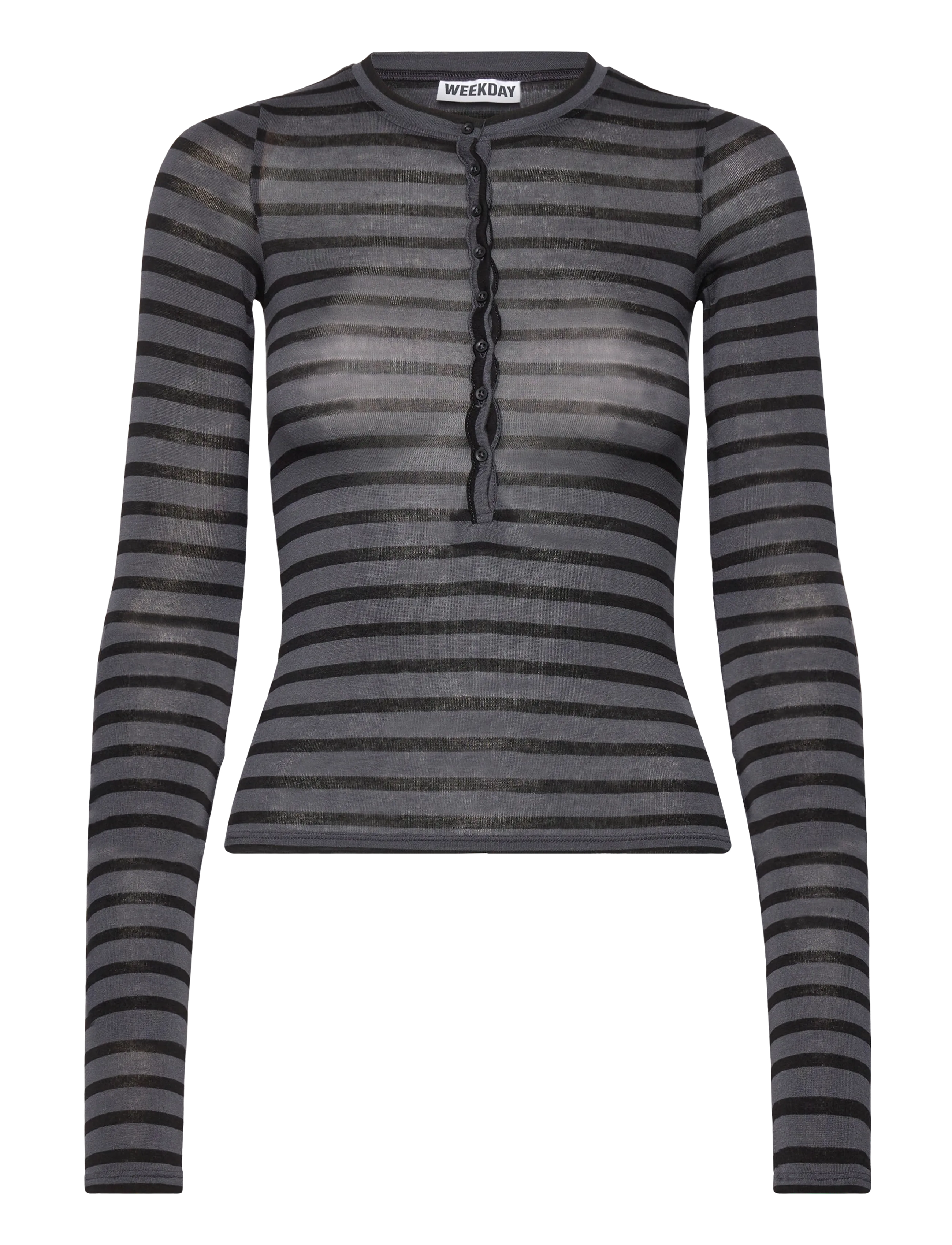 Weekday Slim Long-Sleeved Henley Top, Kvinder, Slim Langærmet Henley Top, Grå, Str: S