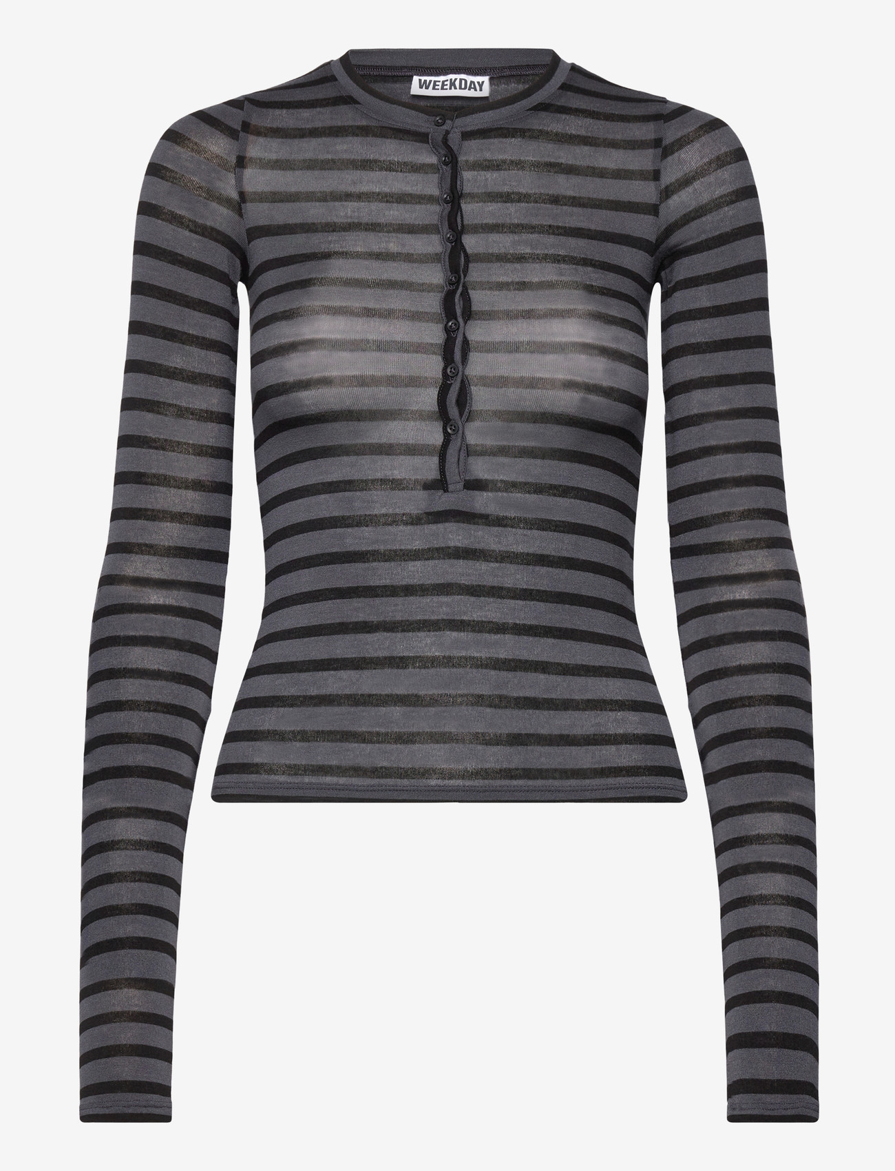 Weekday - Slim Long-Sleeved Henley Top - langärmlige tops - grey dark stripe - 0