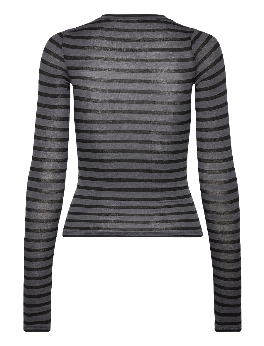 Weekday - Henny Henley LS Top - langærmede toppe - grey dark stripe - 1