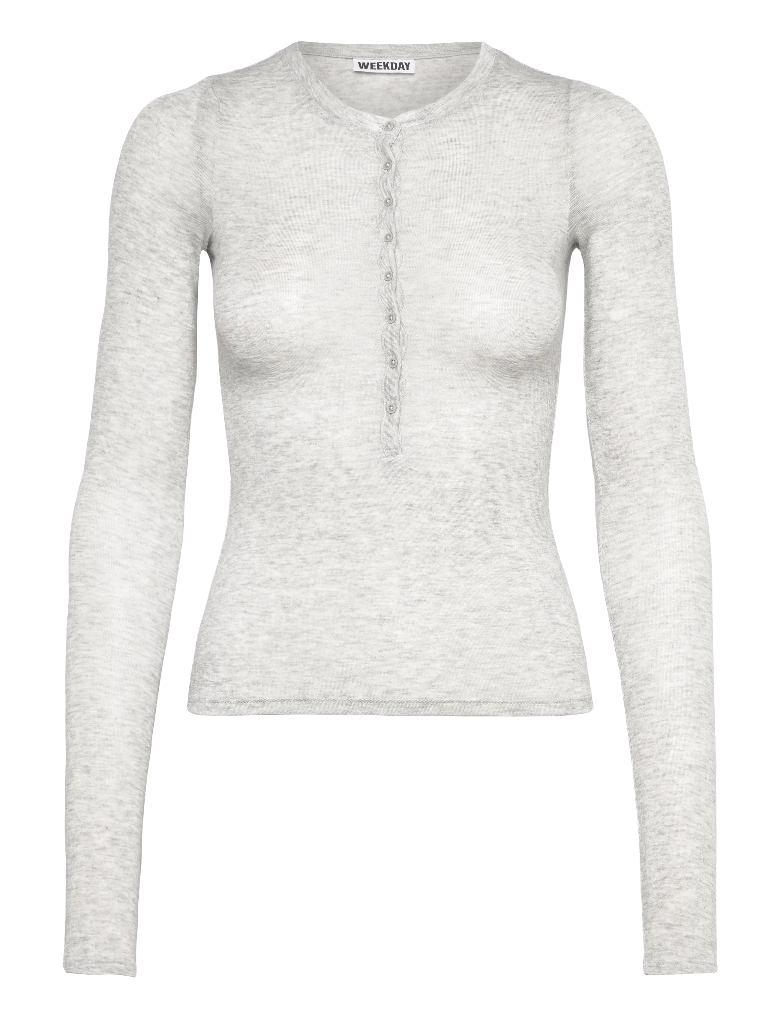 Weekday Slim Long-Sleeved Henley Top, Kvinder, Slim Langærmet Henley Top, Grå, Str: M