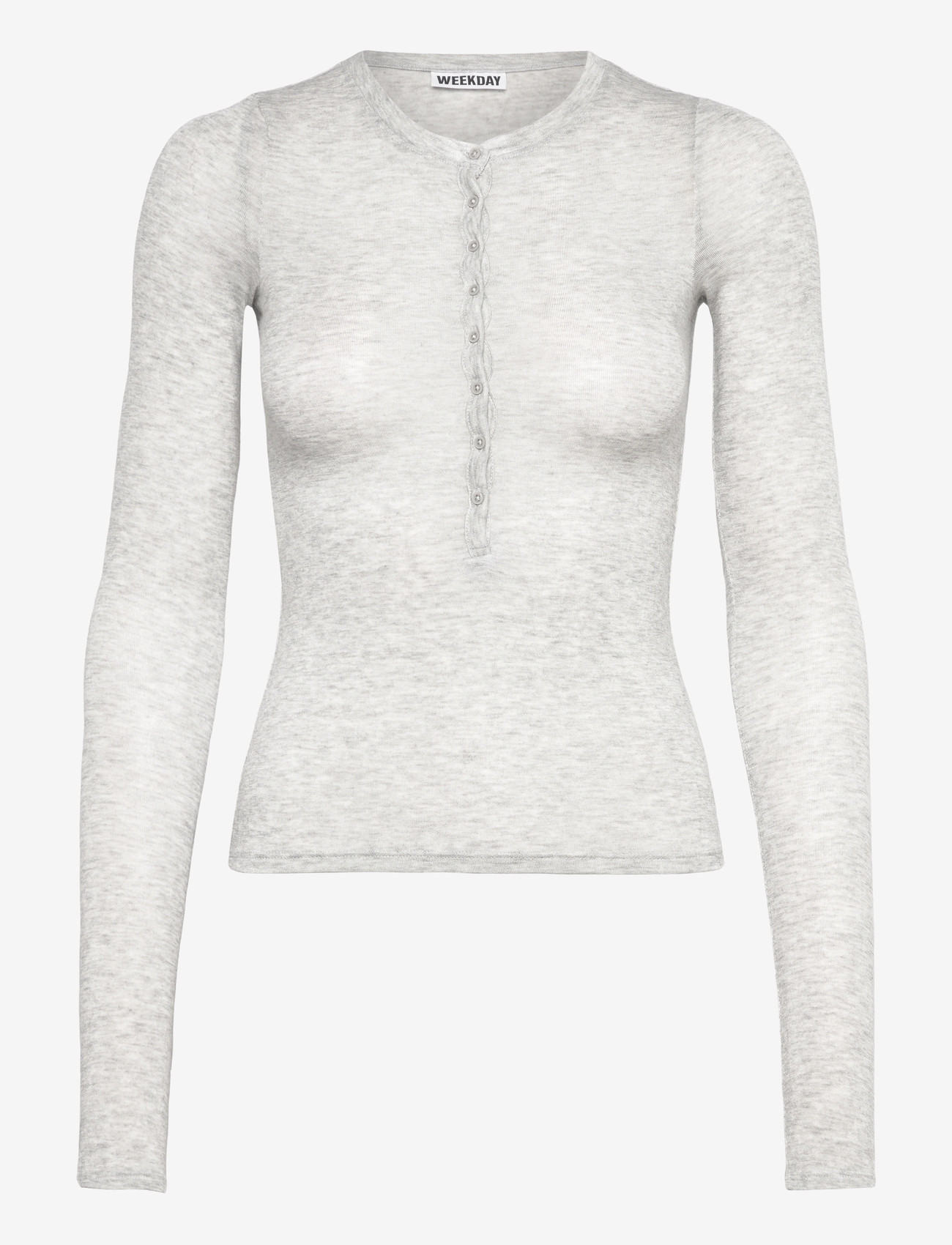 Weekday - Slim Long-Sleeved Henley Top - långärmade toppar - grey melange - 0