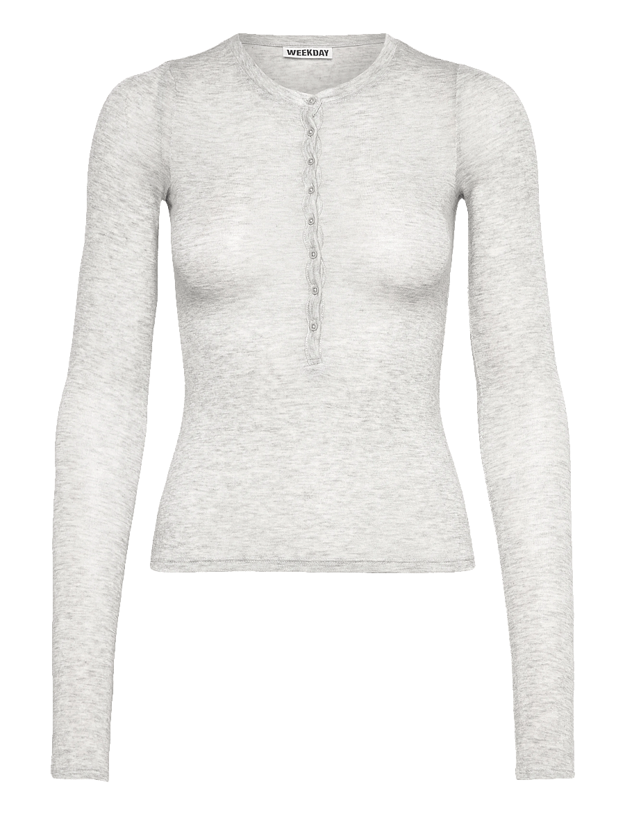 Weekday - Henny Henley LS Top - langærmede toppe - grey melange - 0