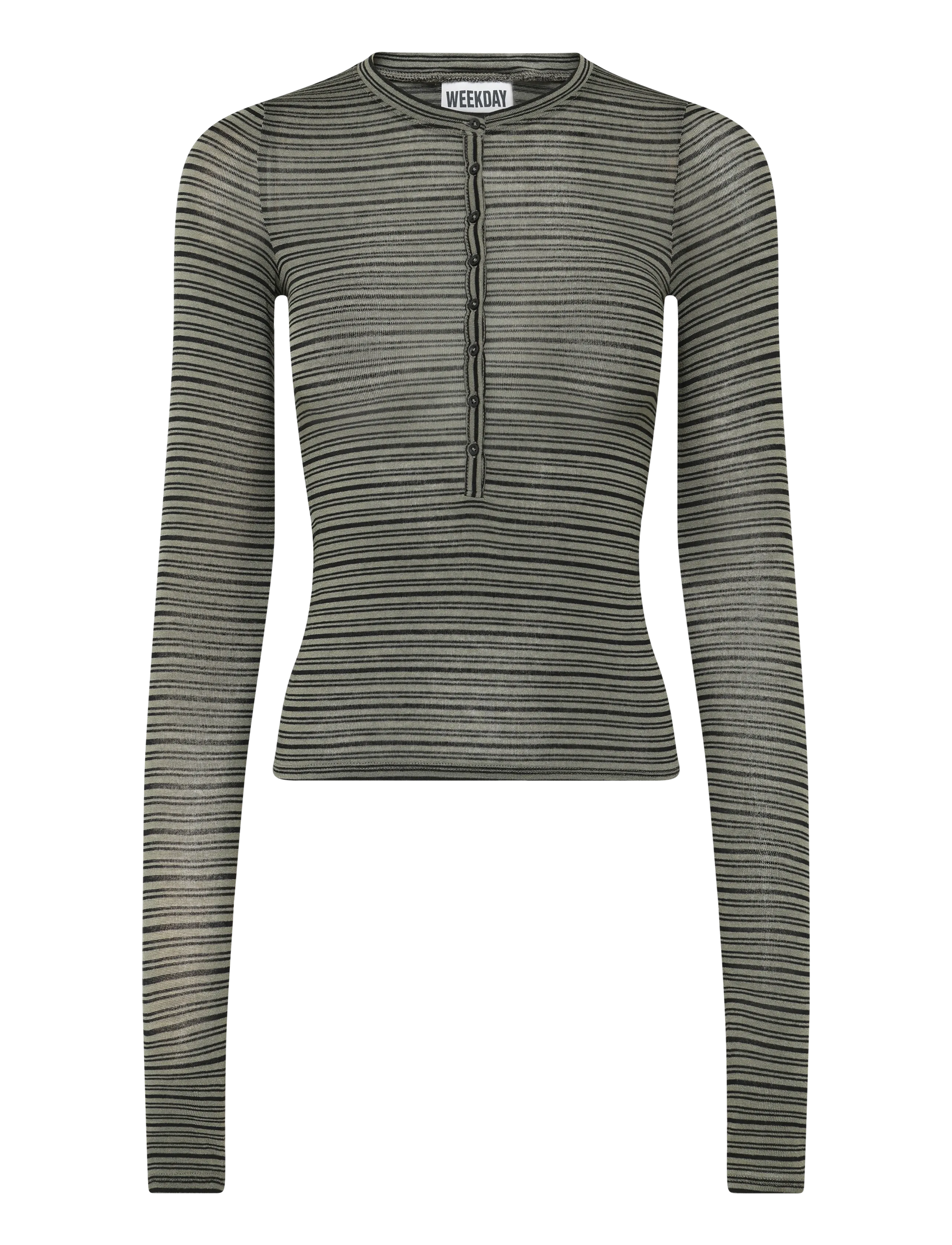 Weekday Slim Long-Sleeved Henley Top, Kvinder, Slim Langærmet Henley Top, Kakigrøn, Str: XS