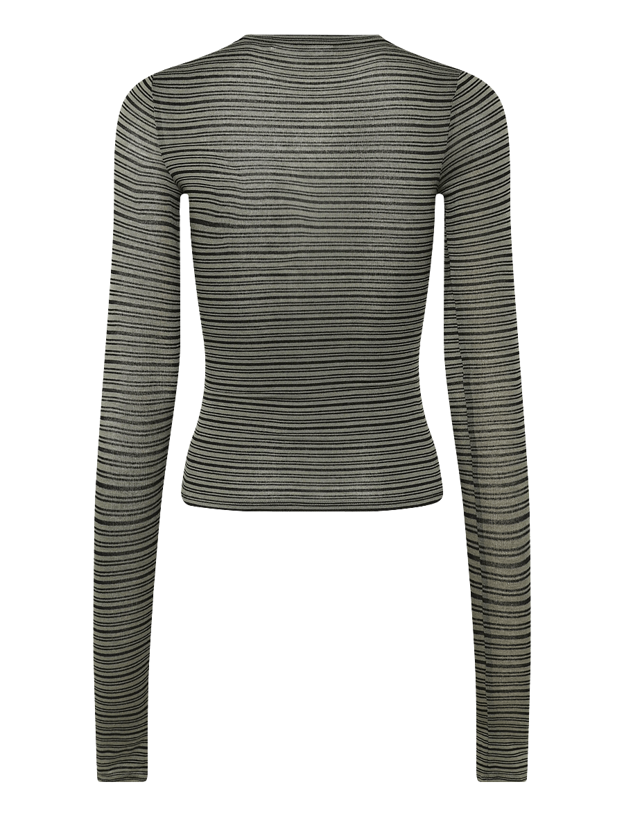 Weekday - Henny Henley LS Top - långärmade toppar - khaki green stripe - 1