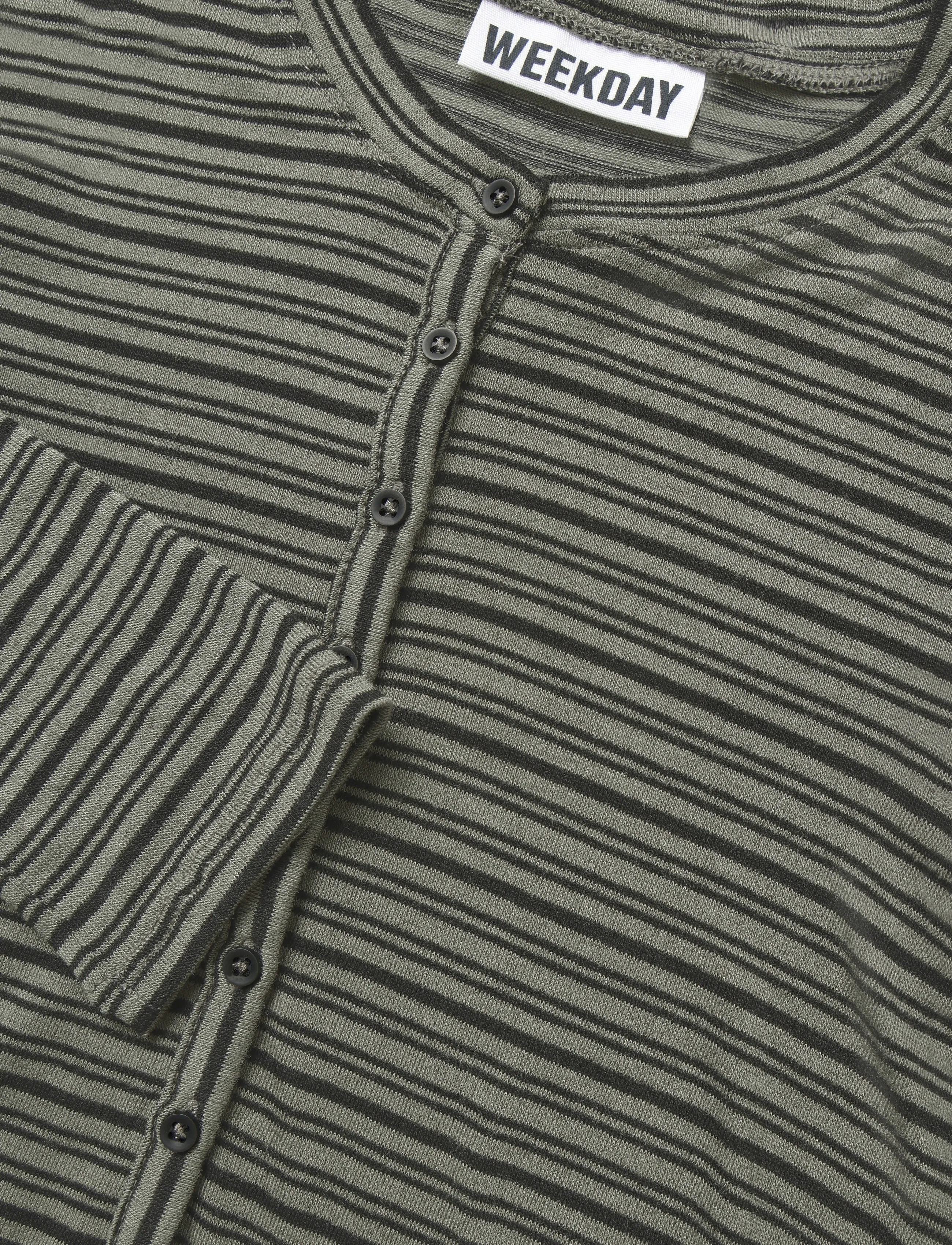 Weekday - Slim Long-Sleeved Henley Top - långärmade toppar - khaki green stripe - 2