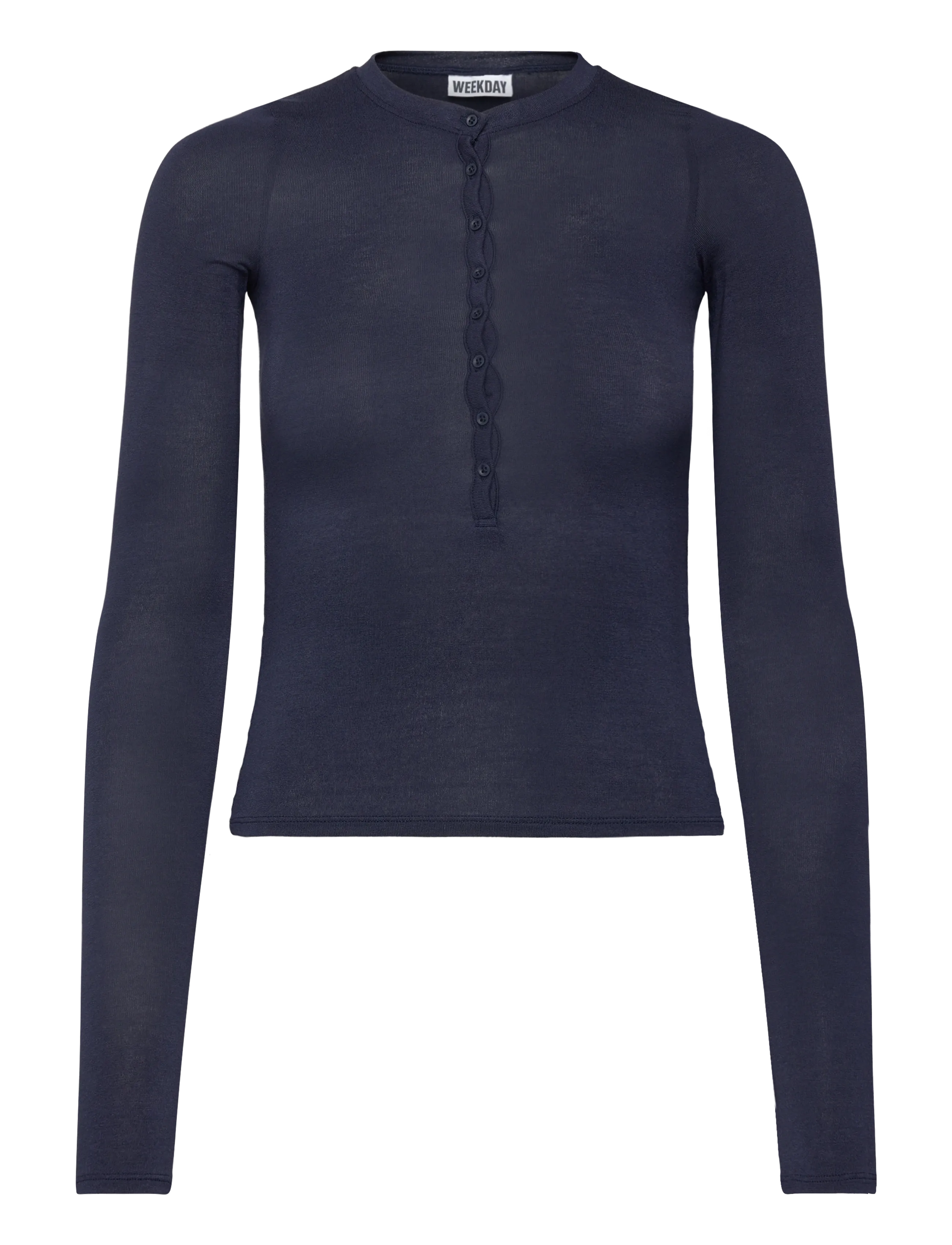 Weekday Slim Long-Sleeved Henley Top, Kvinder, Slim Langærmet Henley Top, Navy, Str: L