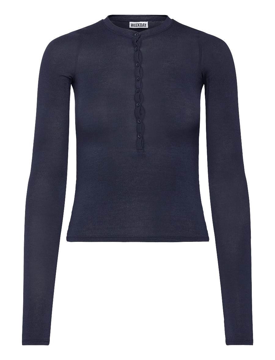 Weekday - Henny Henley LS Top - langärmlige tops - navy - 0