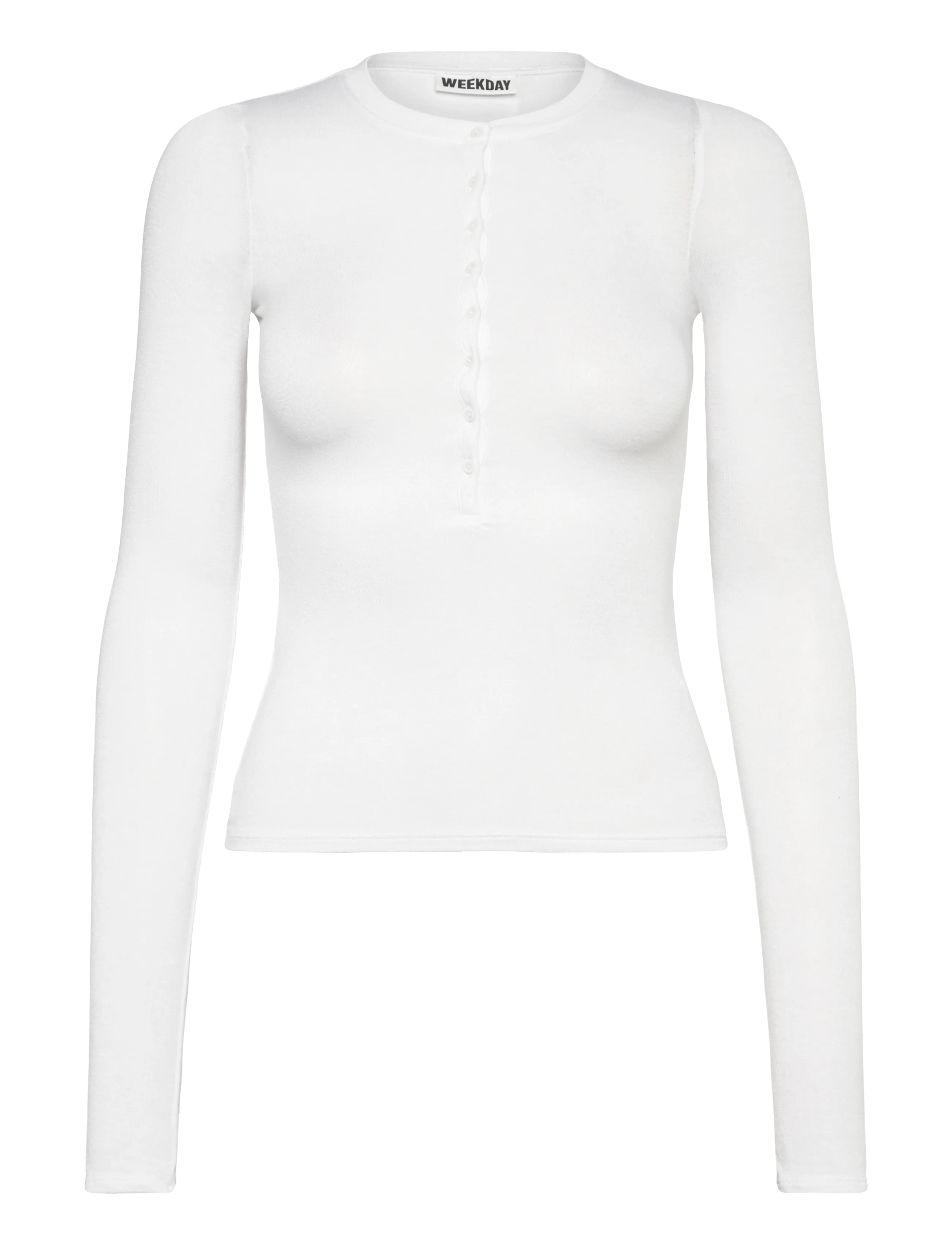 Weekday Slim Long-Sleeved Henley Top, Kvinder, Slim Langærmet Henley Top, Hvid, Str: S