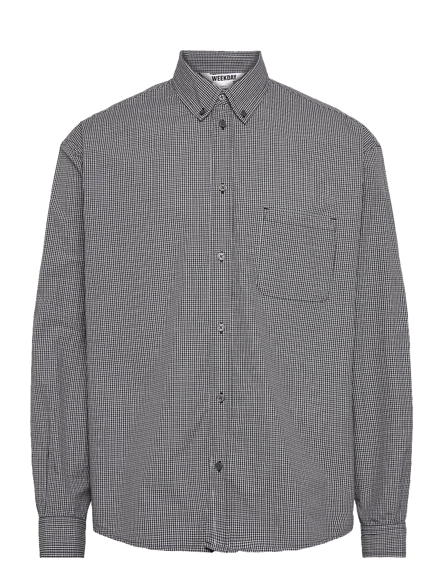 Weekday - Loose Button-Down Poplin Shirt - checkered shirts - black check - 0