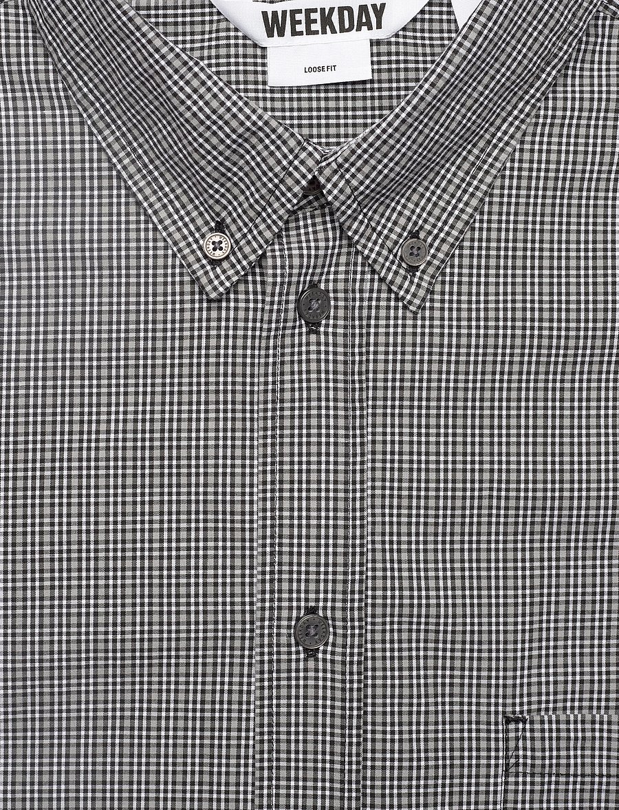 Weekday - Loose Button-Down Poplin Shirt - checkered shirts - black check - 2