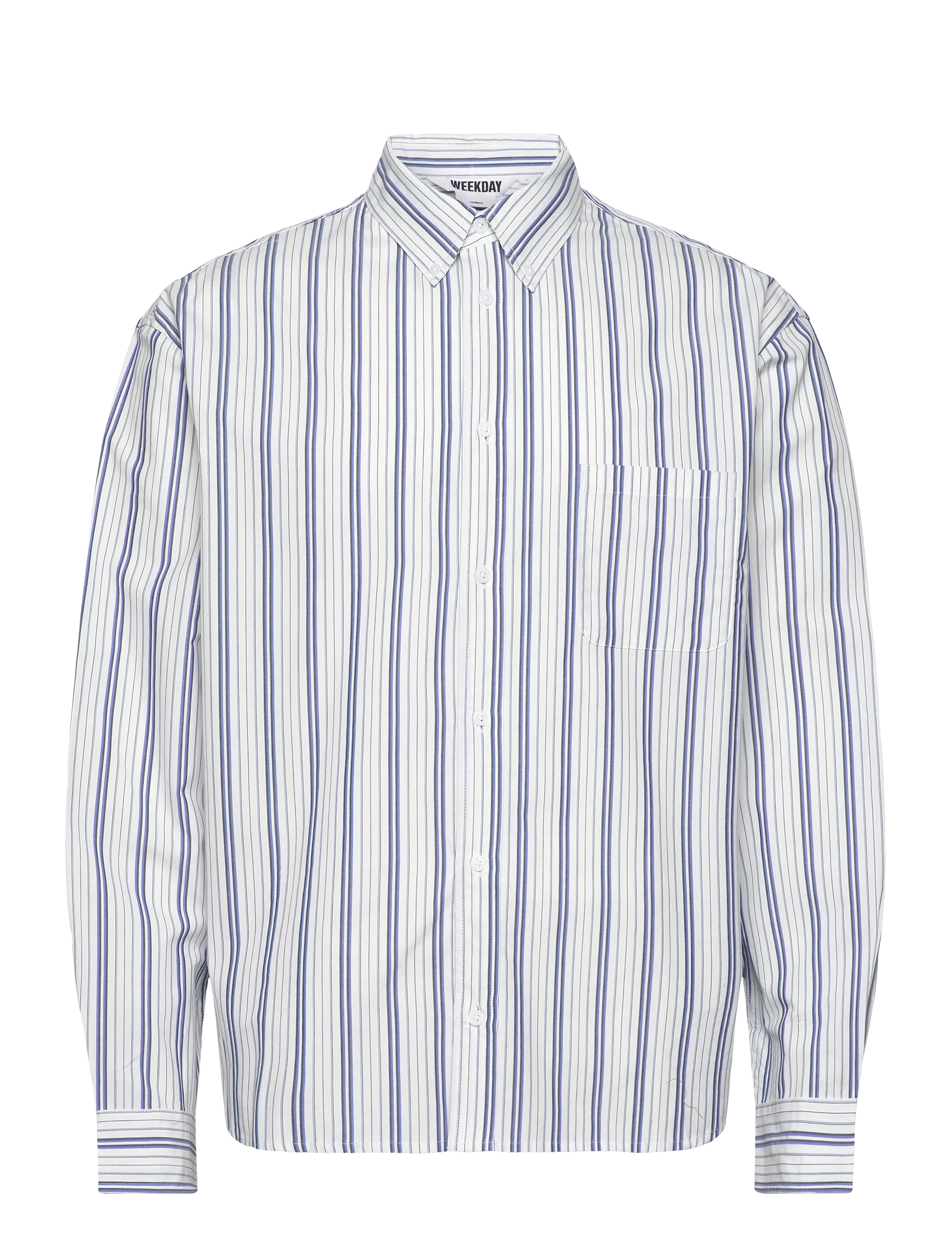 Weekday Long Sleeve Loose Poplin Shirt - Hemden - WHITE/BLUE STRIPE / blue
