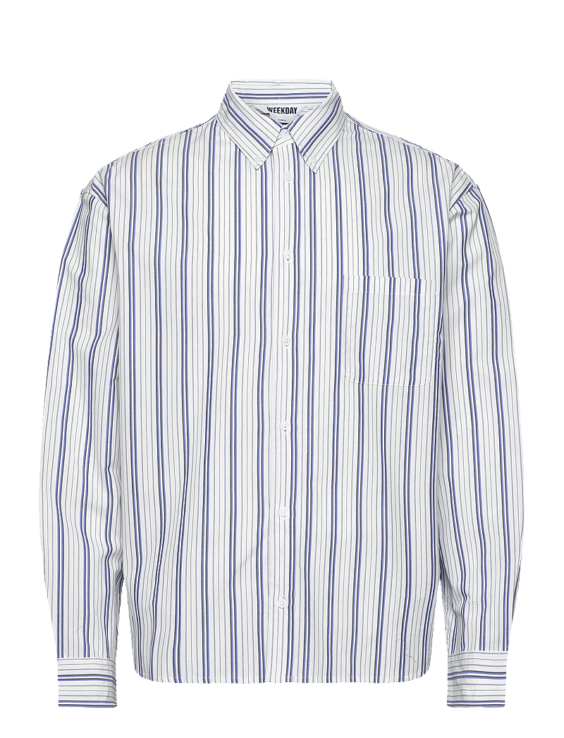 Weekday - Long Sleeve Loose Poplin Shirt - gestreifte hemden - white/blue stripe - 0