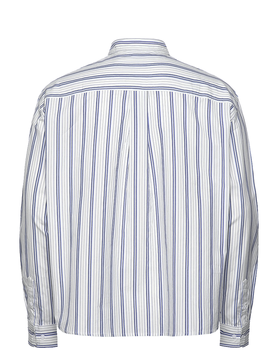 Weekday - Loose Button-Down Poplin Shirt - ternede skjorter - white/blue stripe - 1